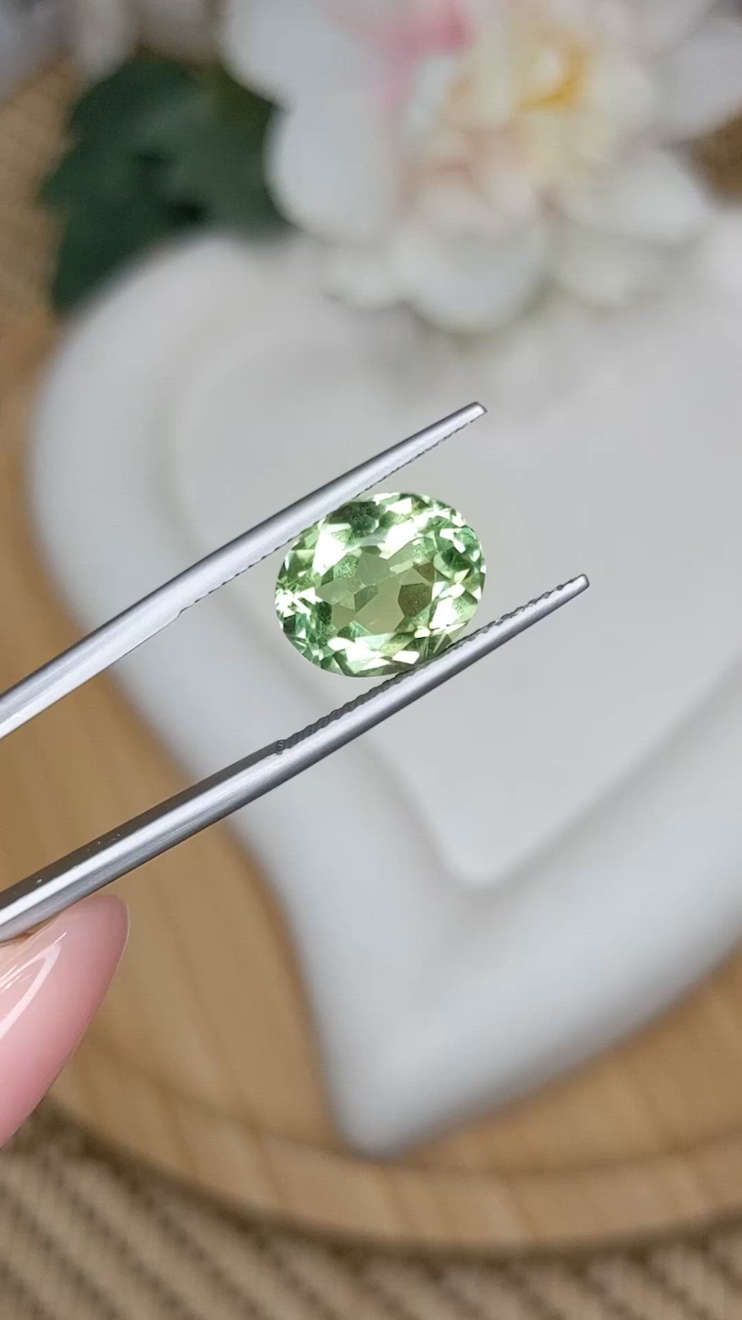 4.60 Ct. Yellowish Green Prasiolite from Brazil Size Video