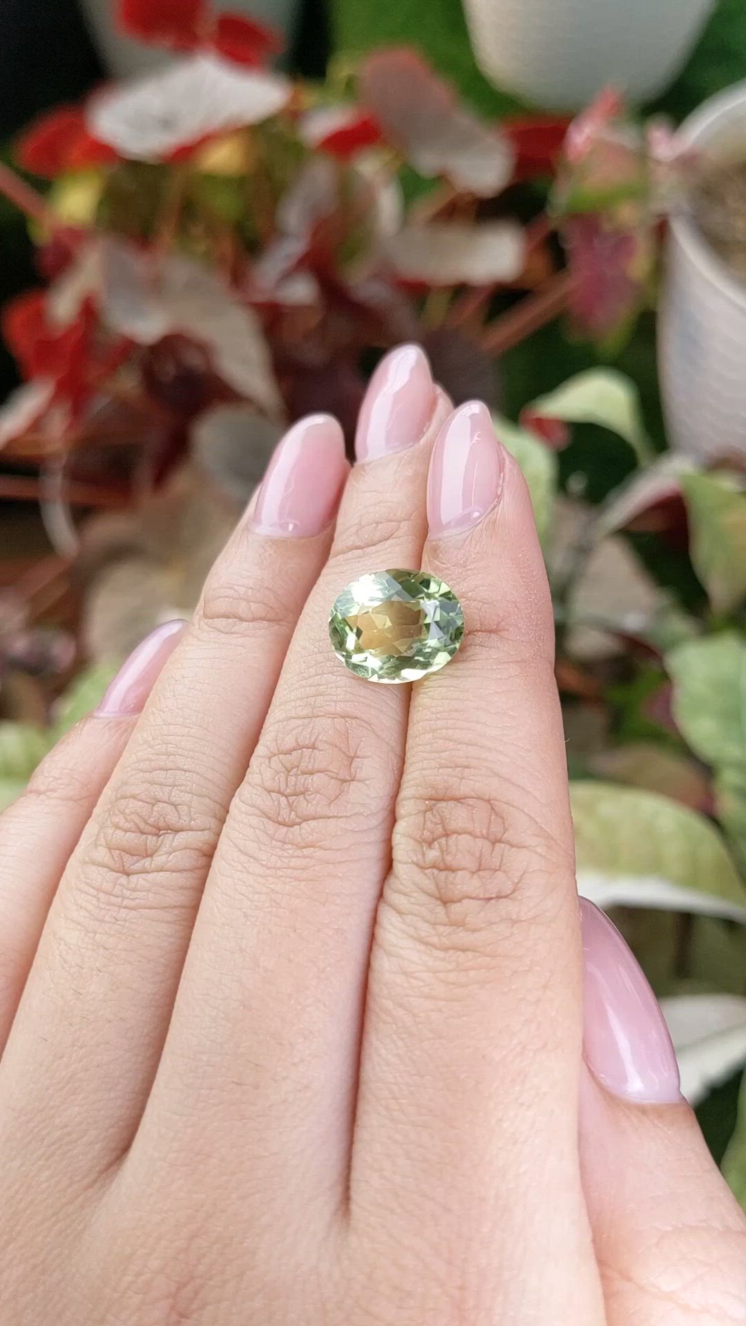 5.40 Ct. Yellowish Green Prasiolite from Brazil Size Video