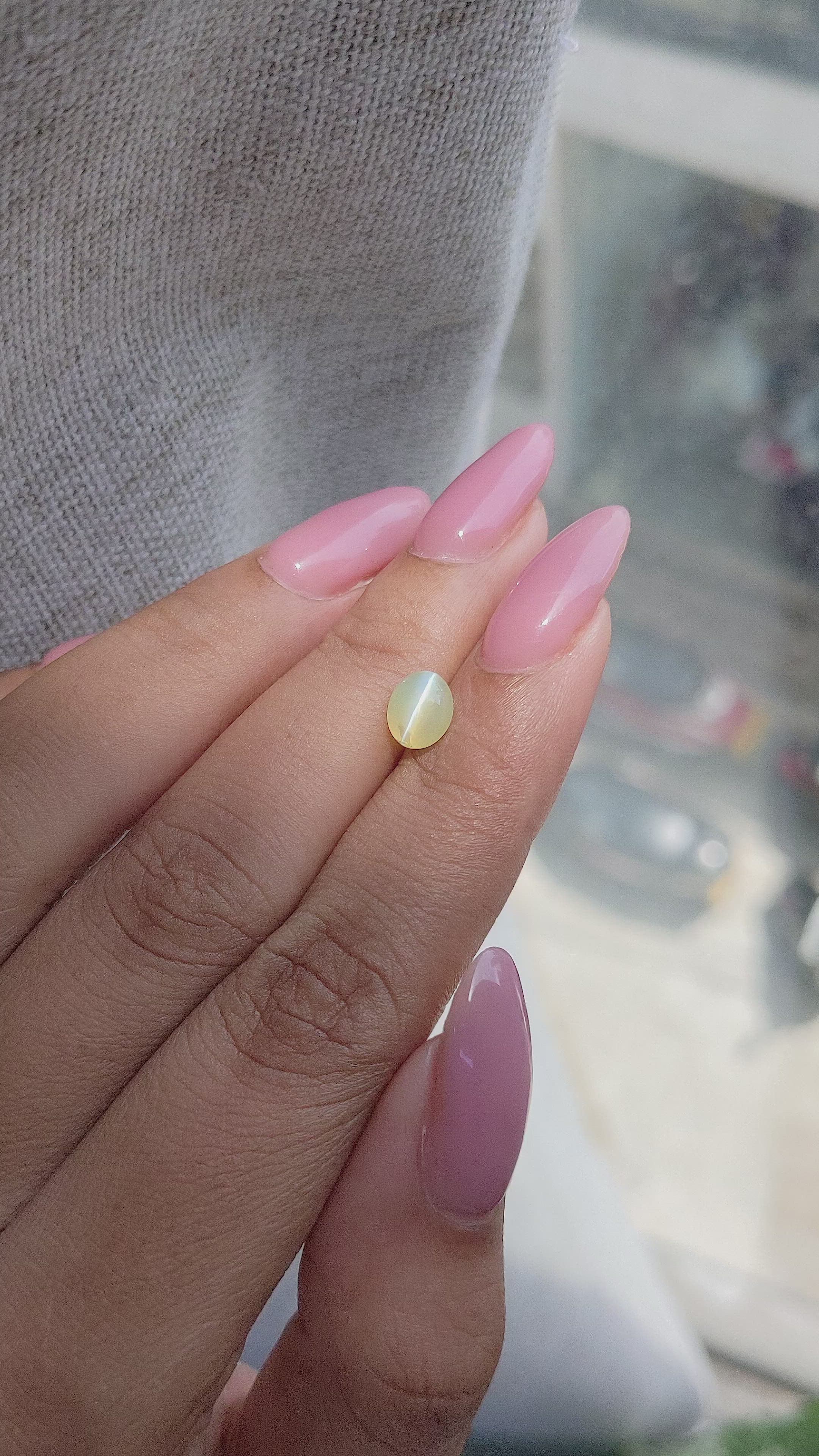 1.61 Ct. Greenish Yellow Cabochon Chrysoberyl from Tanzania Size Video
