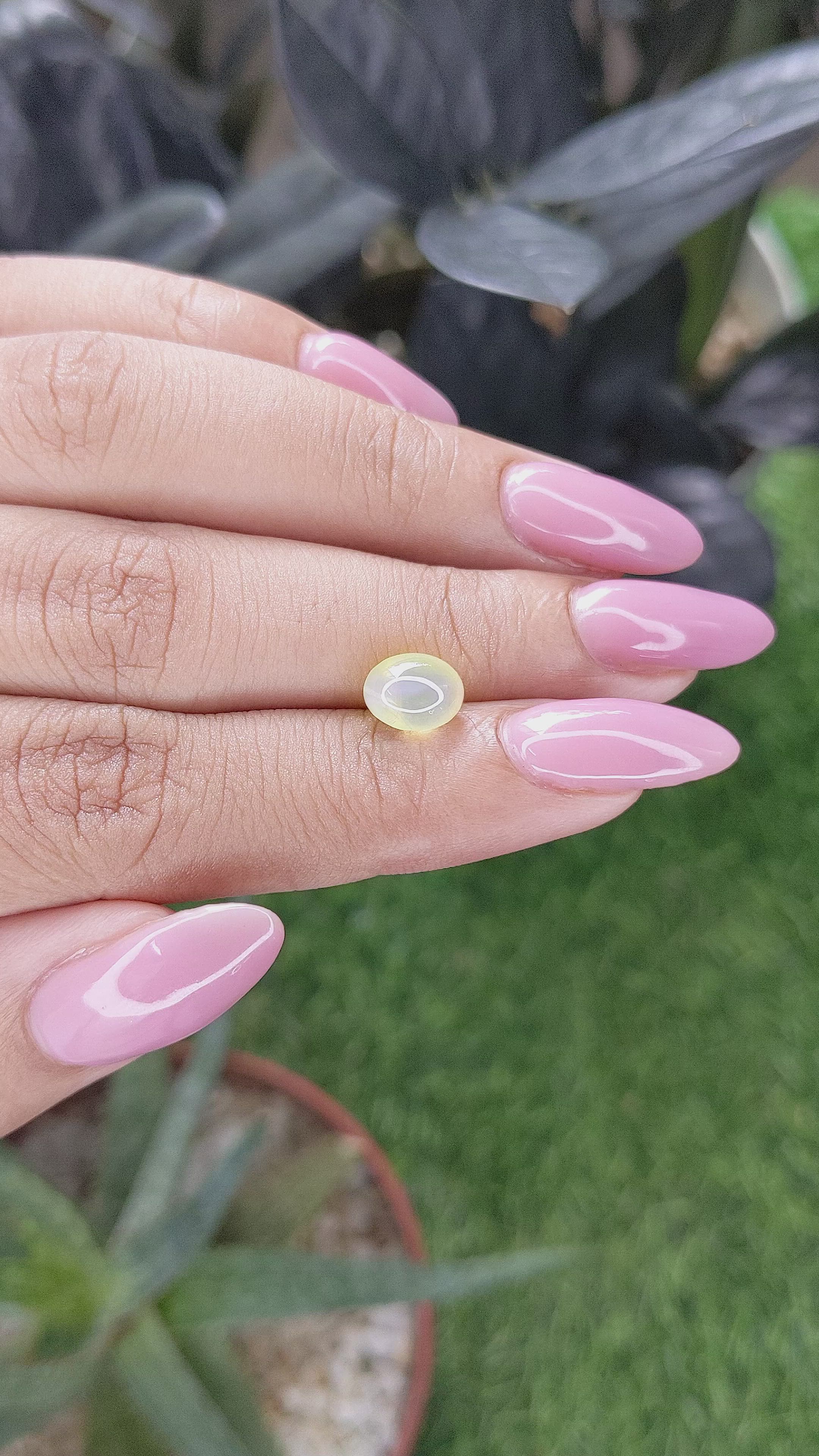 2.36 Ct. Greenish Yellow Cabochon Chrysoberyl from Tanzania Size Video