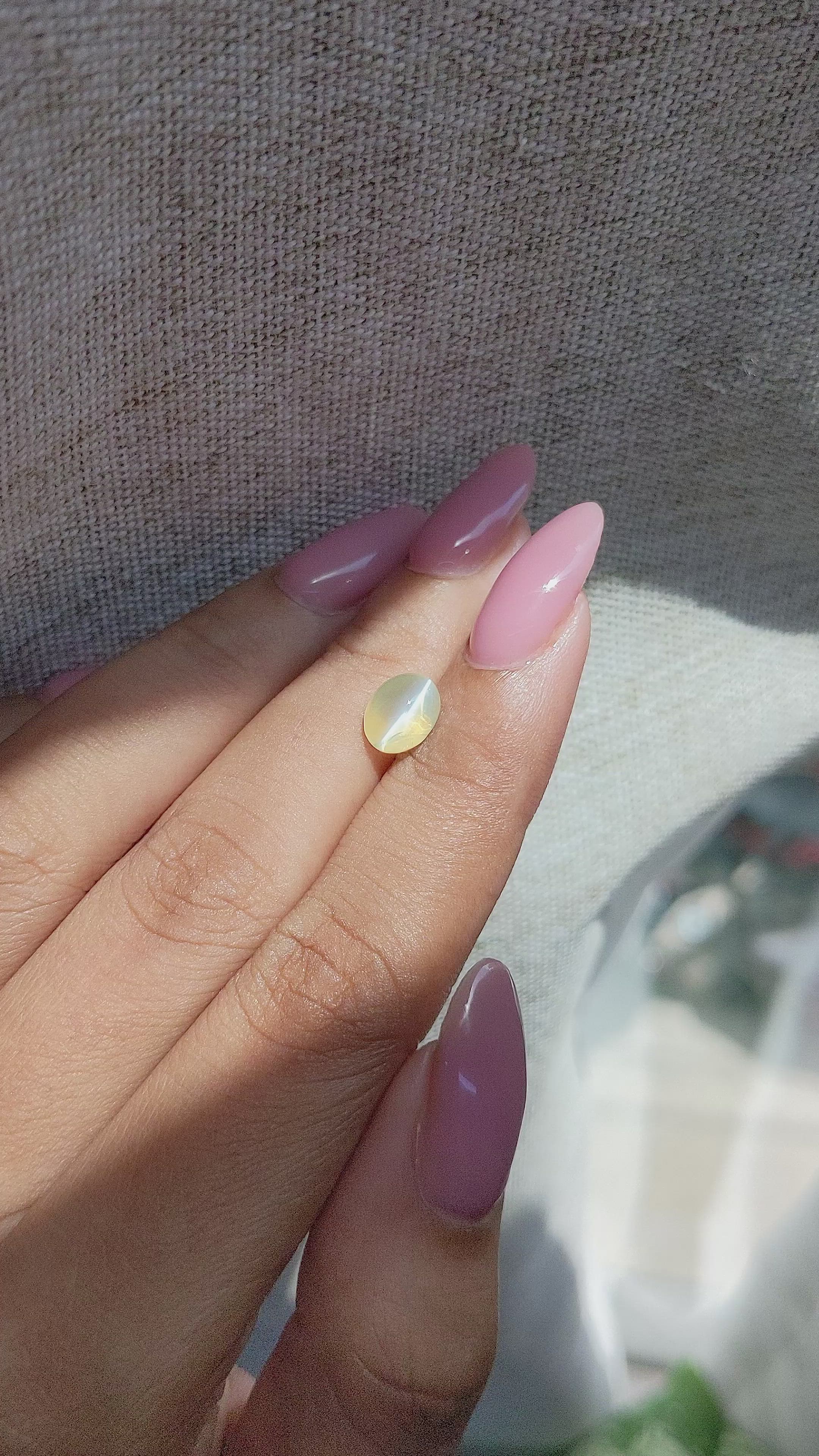 2.36 Ct. Greenish Yellow Cabochon Chrysoberyl from Tanzania Size Video