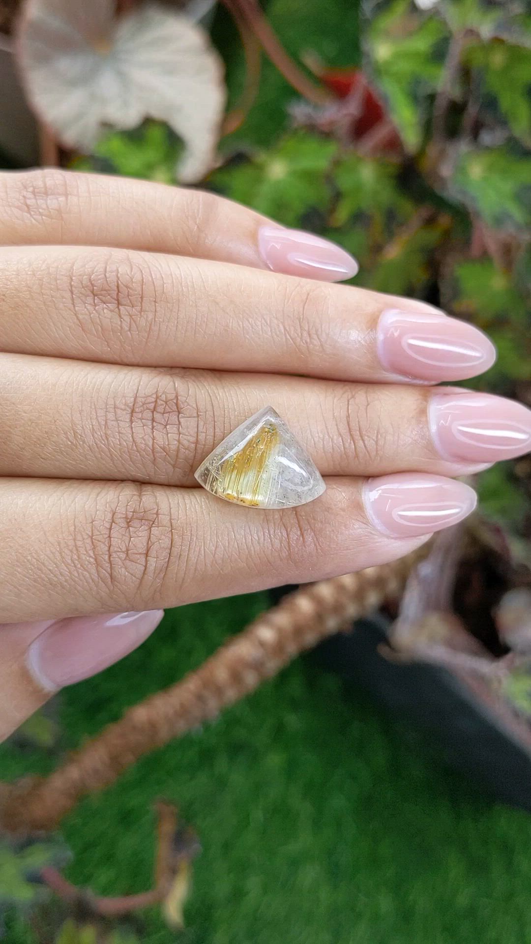10.42 Ct. Yellow Cabochon Rutilated Quartz from Ceylon (Sri Lanka) Size Video