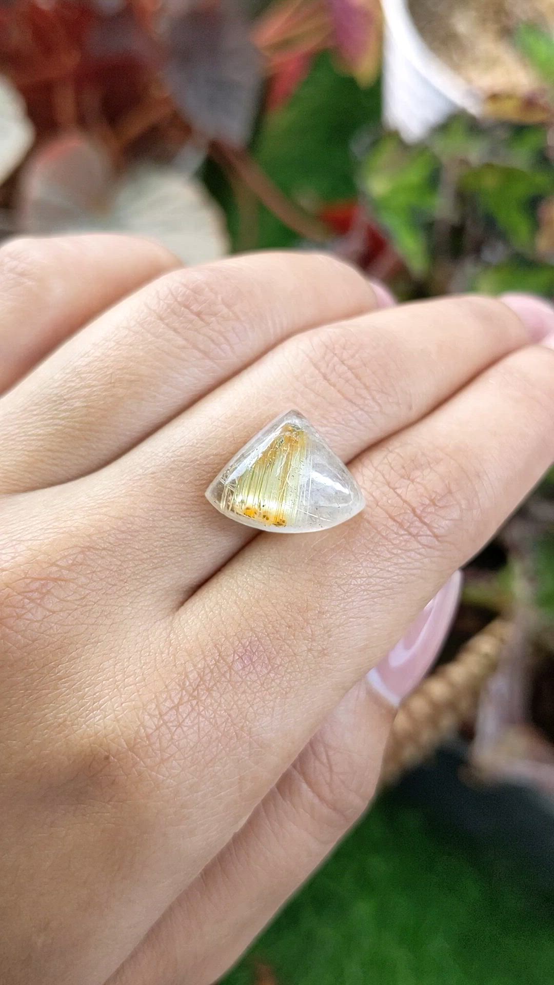 10.42 Ct. Yellow Cabochon Rutilated Quartz from Ceylon (Sri Lanka) Size Video