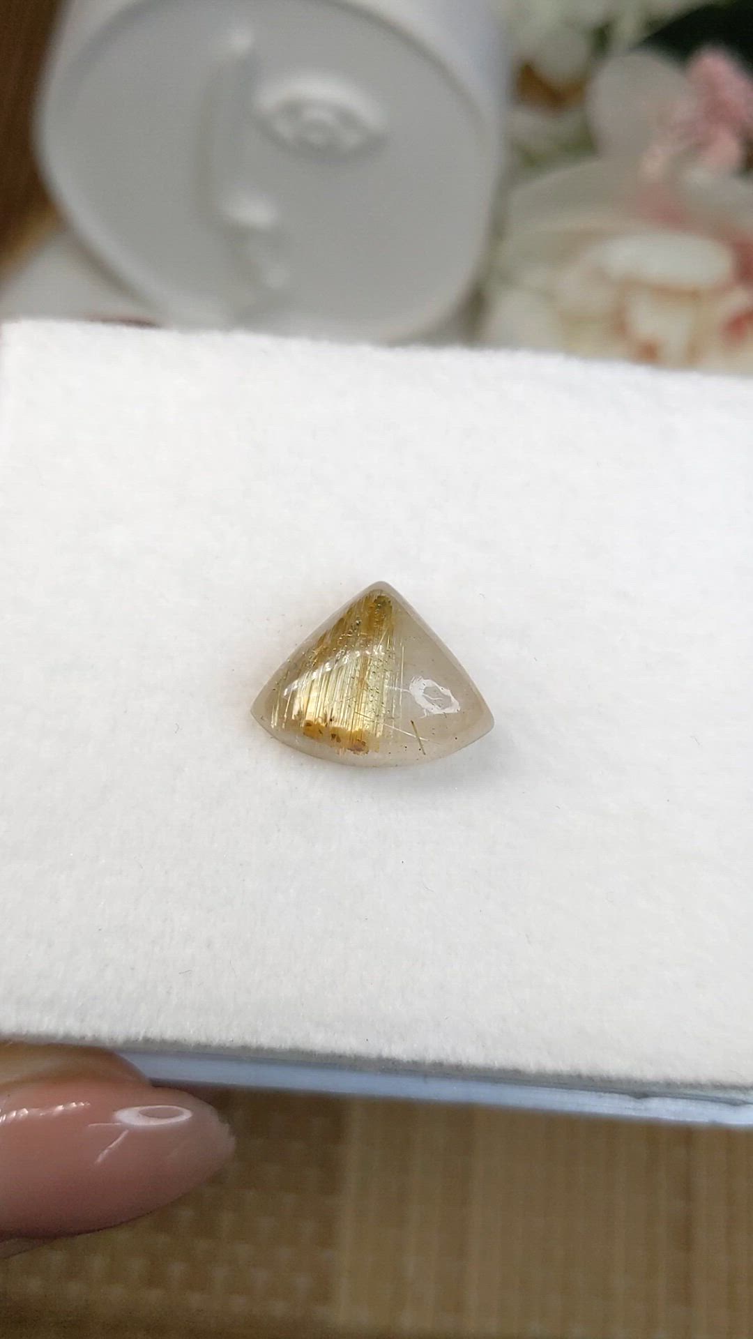 10.42 Ct. Yellow Cabochon Rutilated Quartz from Ceylon (Sri Lanka) Size Video