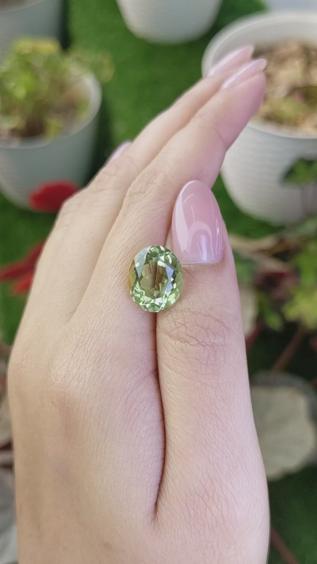 6.28 Ct. Yellowish Green Prasiolite from Brazil Size Video