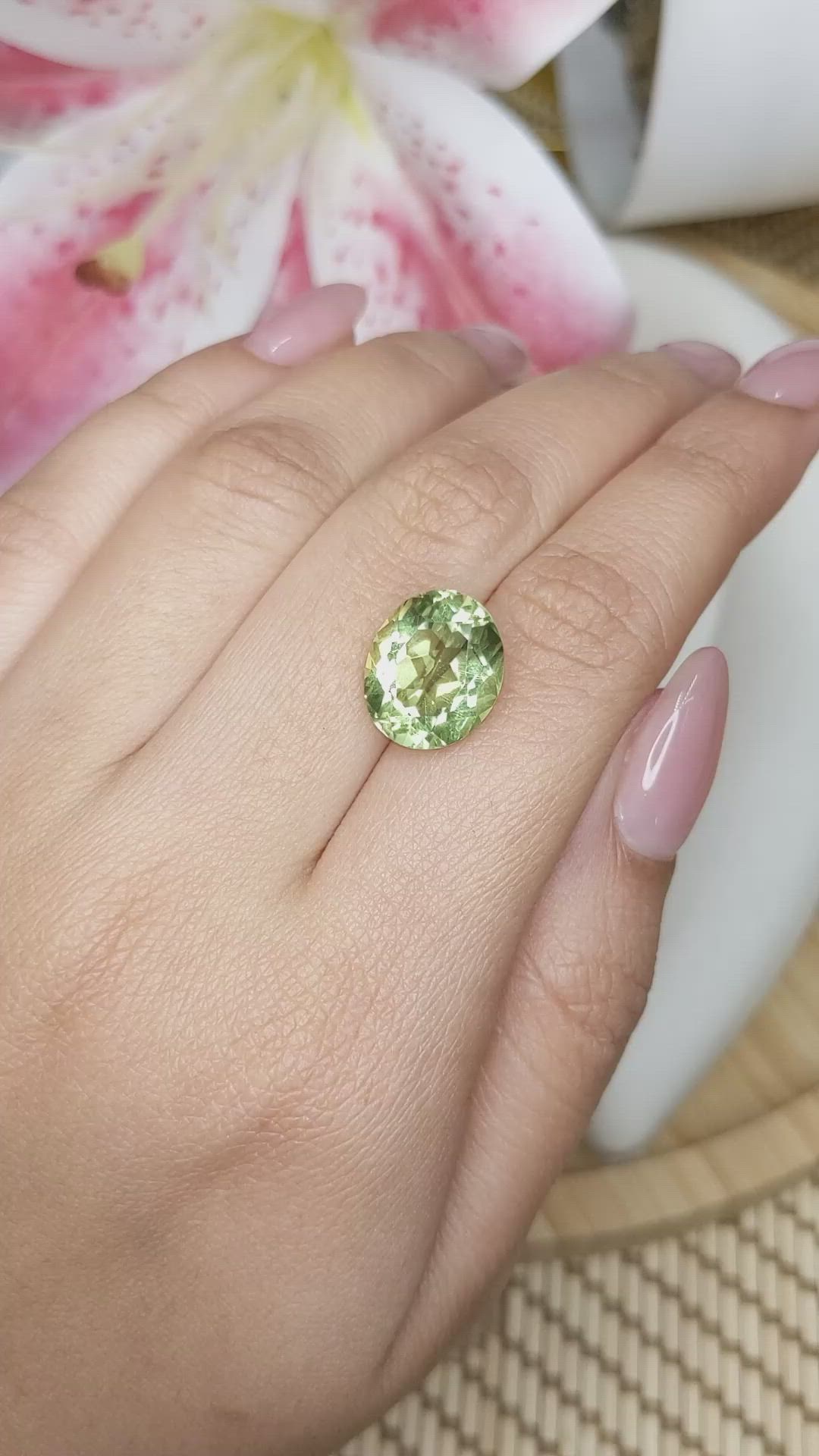 6.28 Ct. Yellowish Green Prasiolite from Brazil Size Video