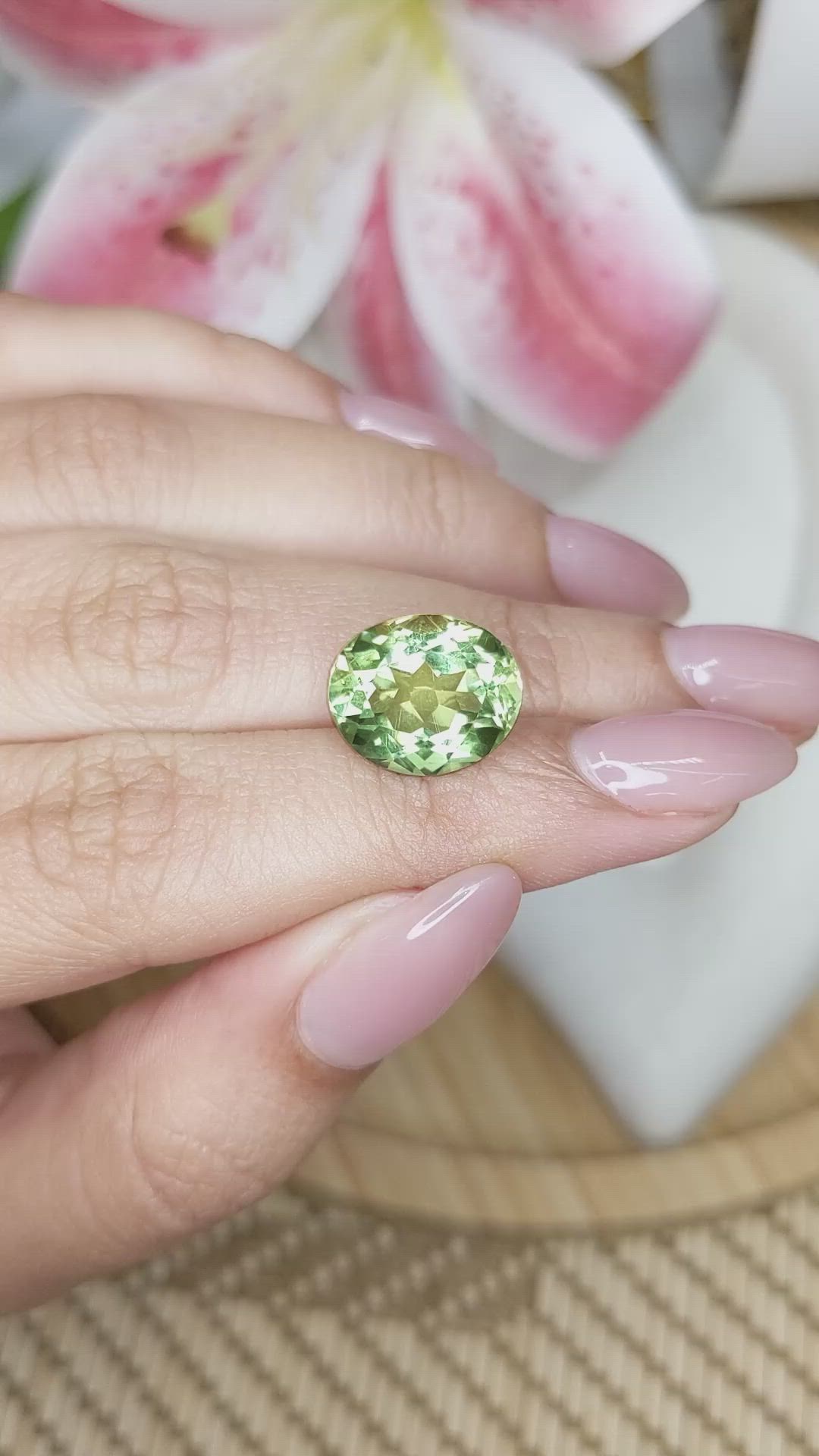 6.28 Ct. Yellowish Green Prasiolite from Brazil Size Video