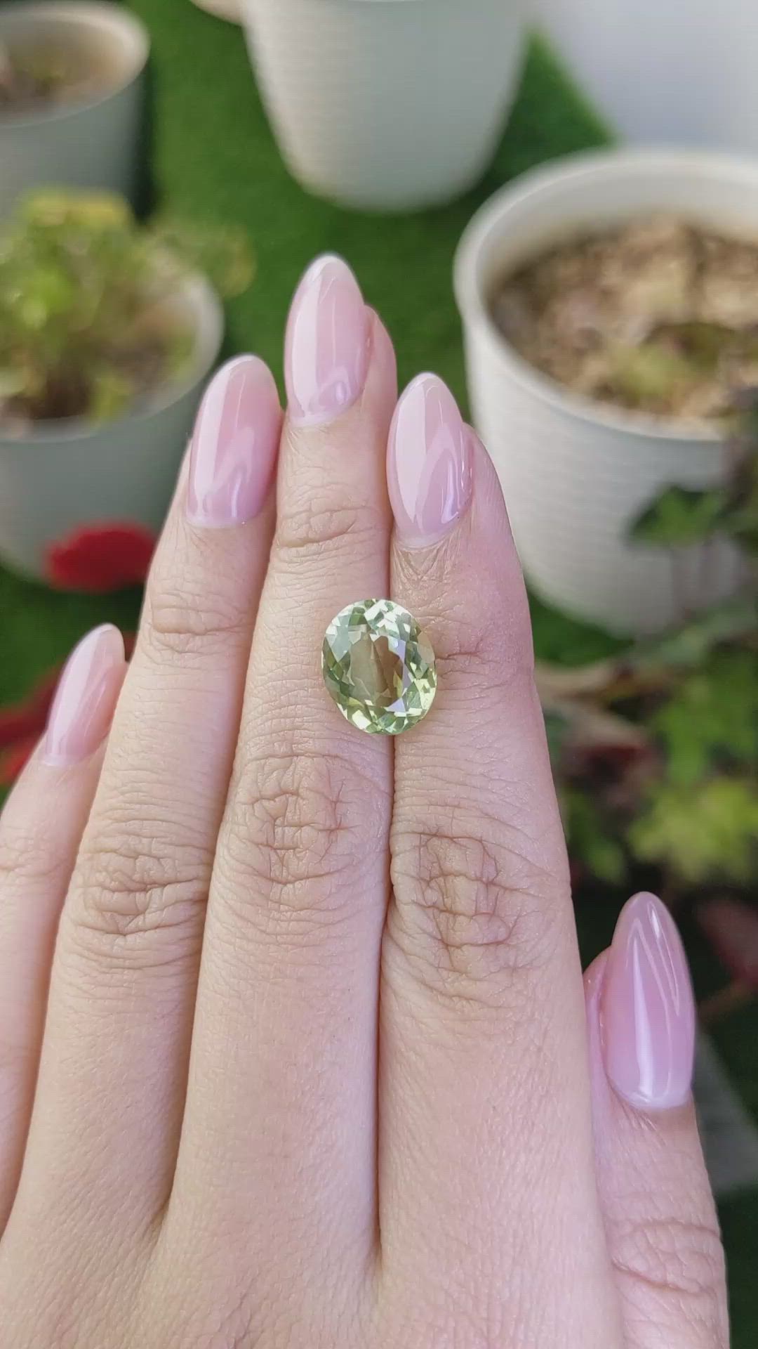 4.90 Ct. Yellowish Green Prasiolite from Brazil Size Video