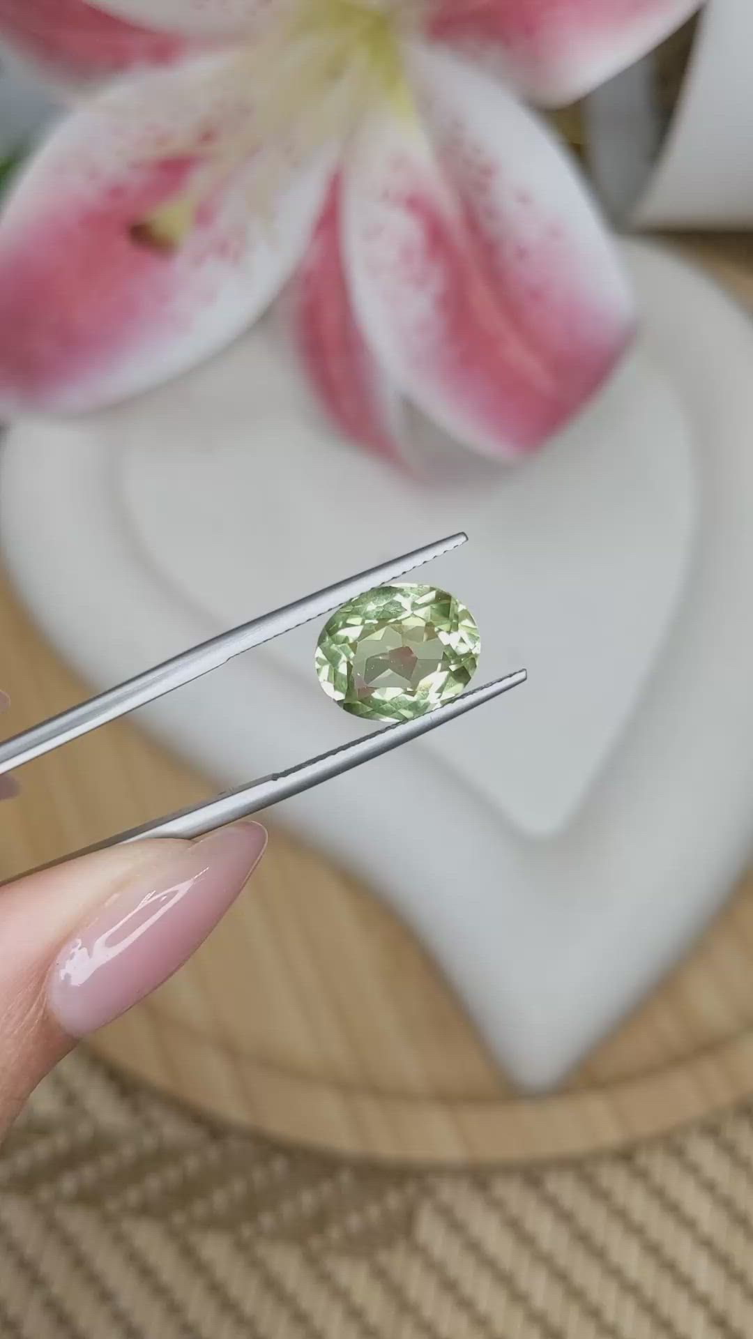 4.90 Ct. Yellowish Green Prasiolite from Brazil Size Video