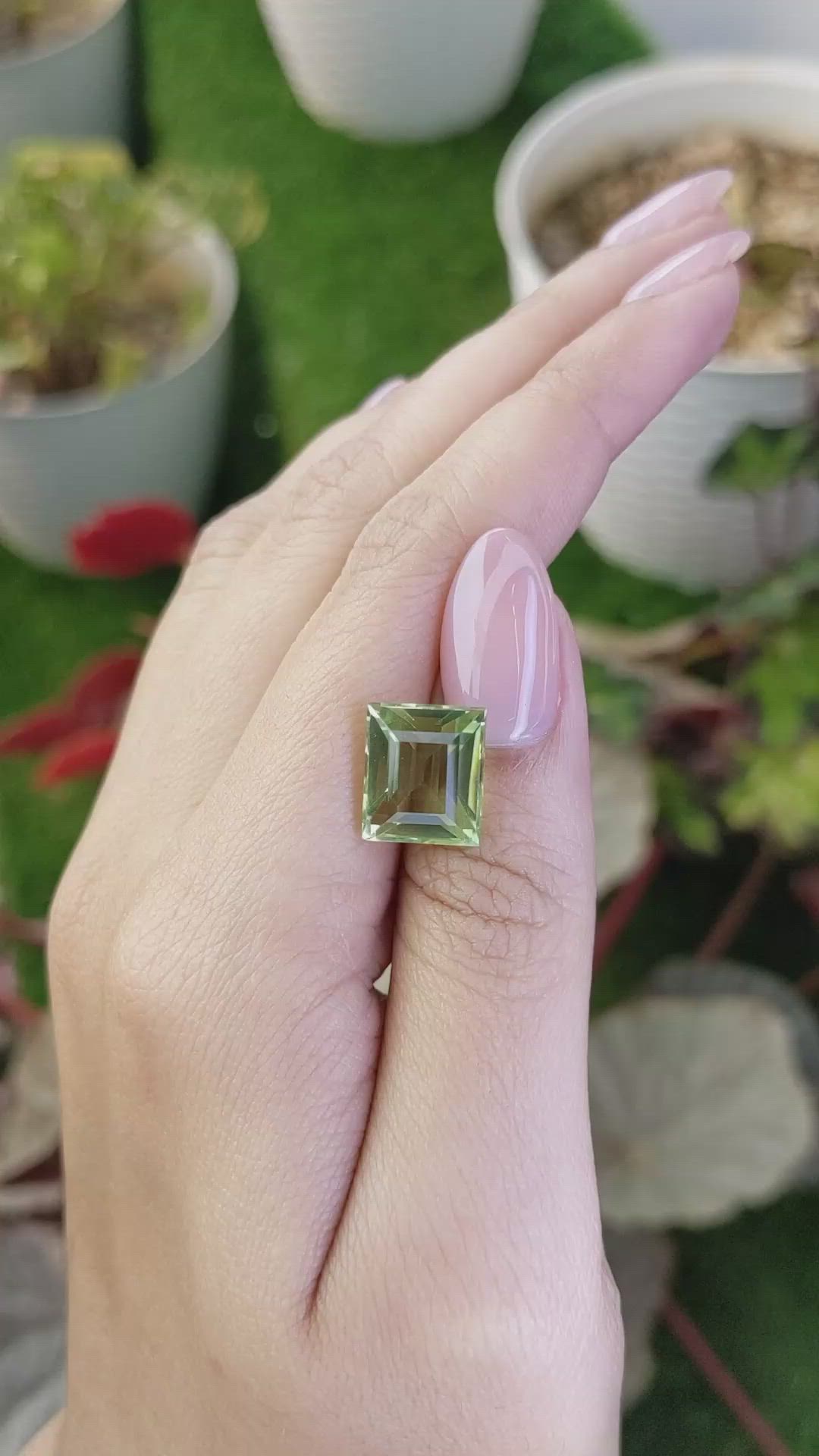 7.24 Ct. Yellowish Green Prasiolite from Brazil Size Video