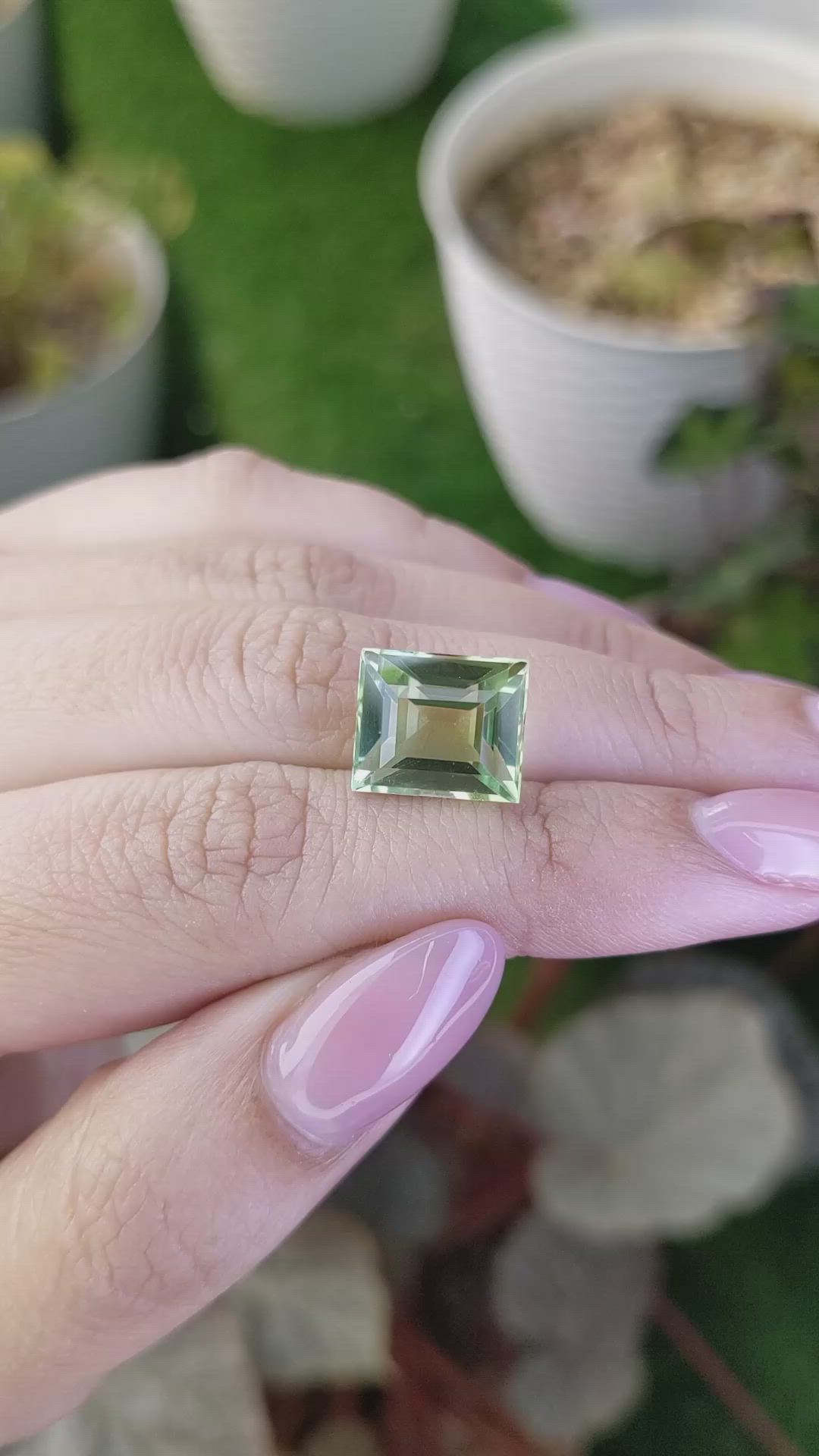 7.24 Ct. Yellowish Green Prasiolite from Brazil Size Video