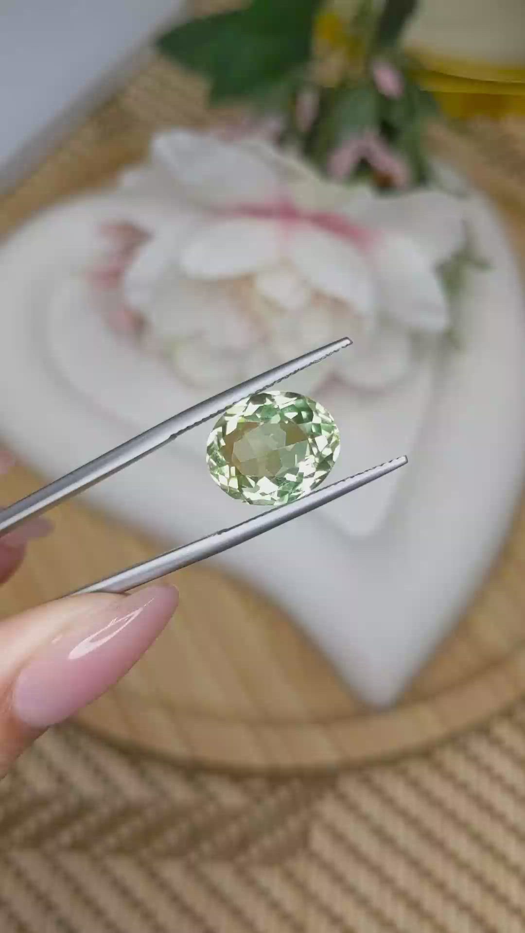 6.09 Ct. Yellowish Green Prasiolite from Brazil Size Video