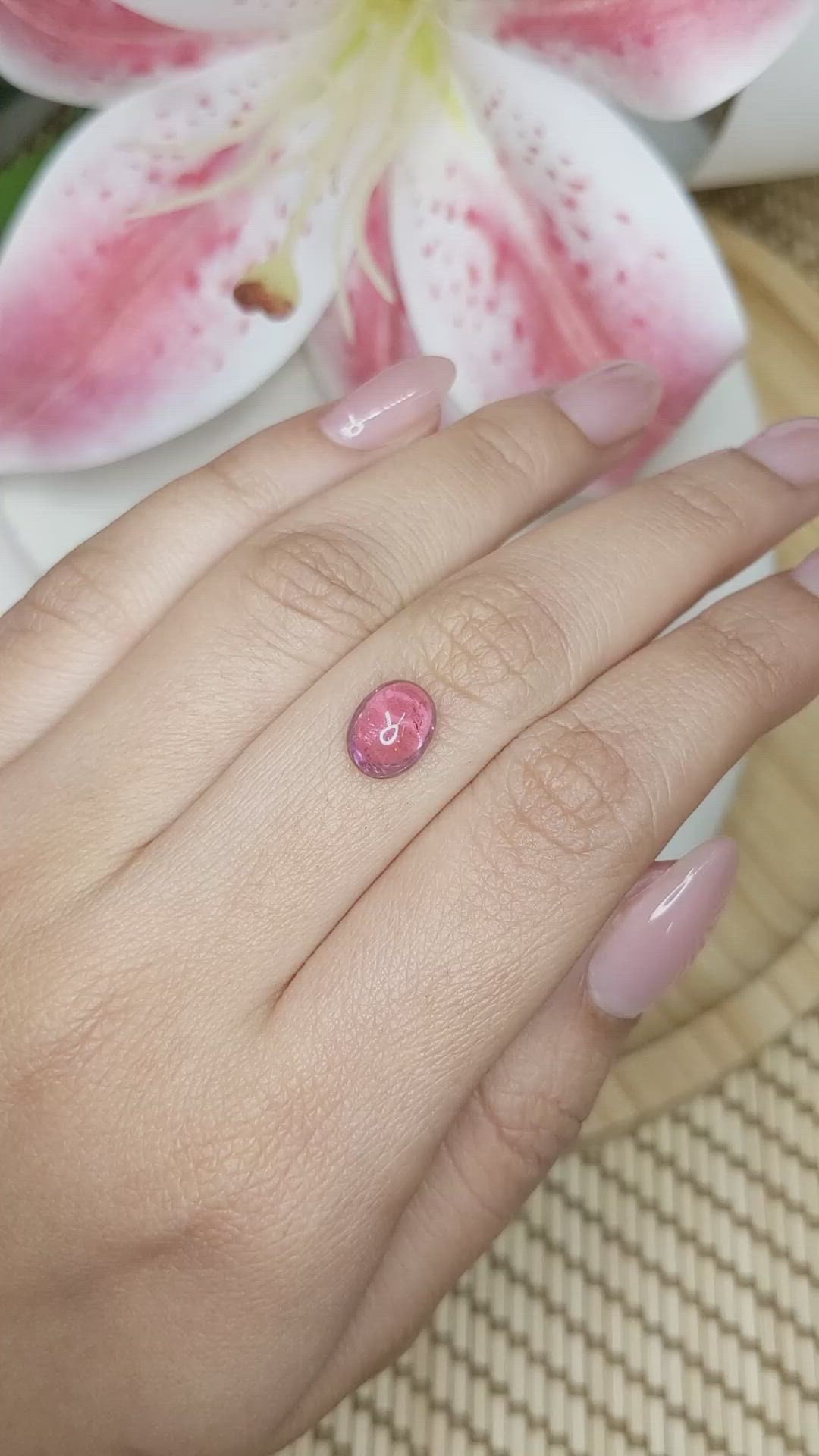 2.46 Ct. Pink Cabochon Tourmaline from Ceylon (Sri Lanka) Size Video
