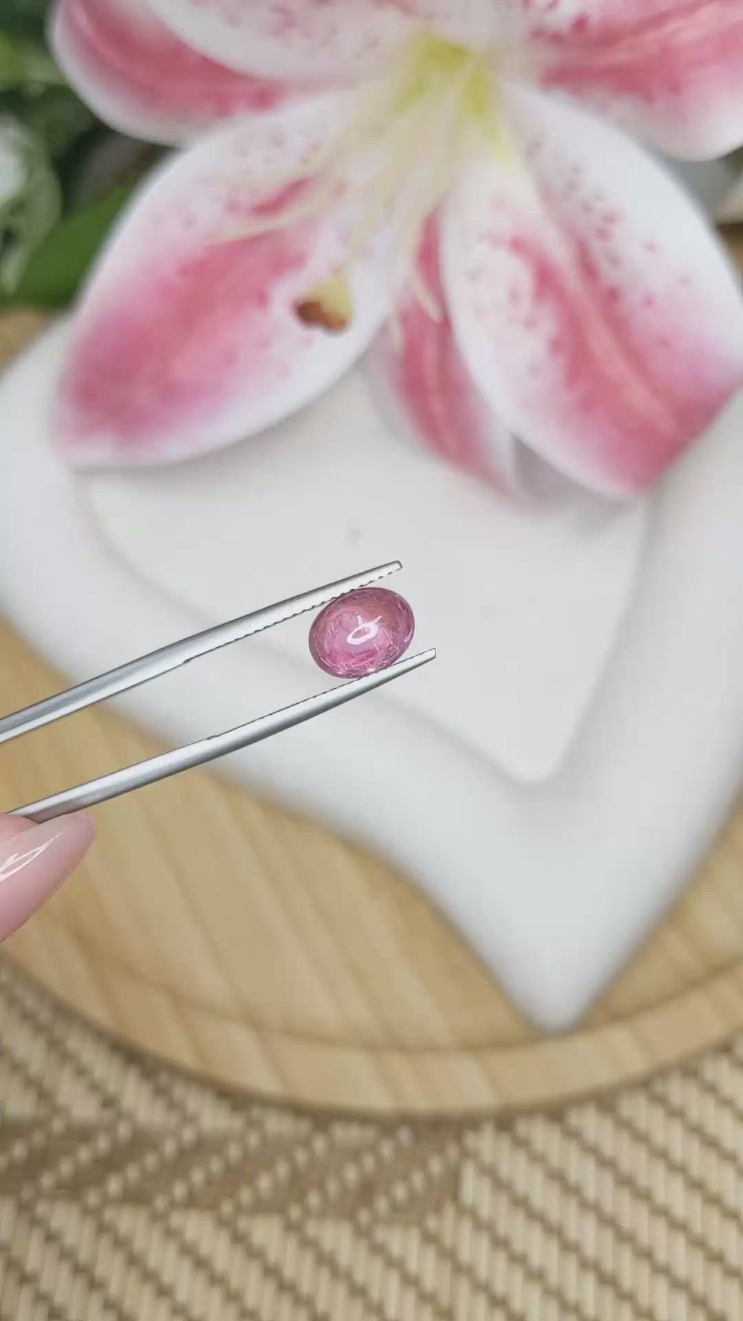 2.46 Ct. Pink Cabochon Tourmaline from Ceylon (Sri Lanka) Size Video