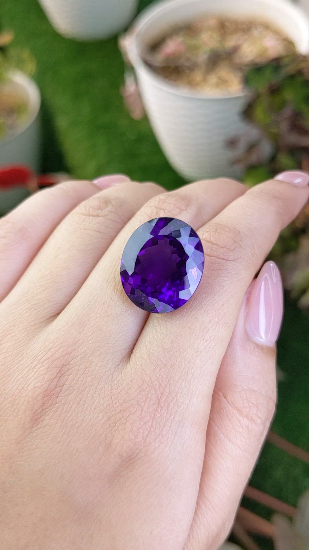 24.48 Ct. Purple Amethyst from Brazil Size Video