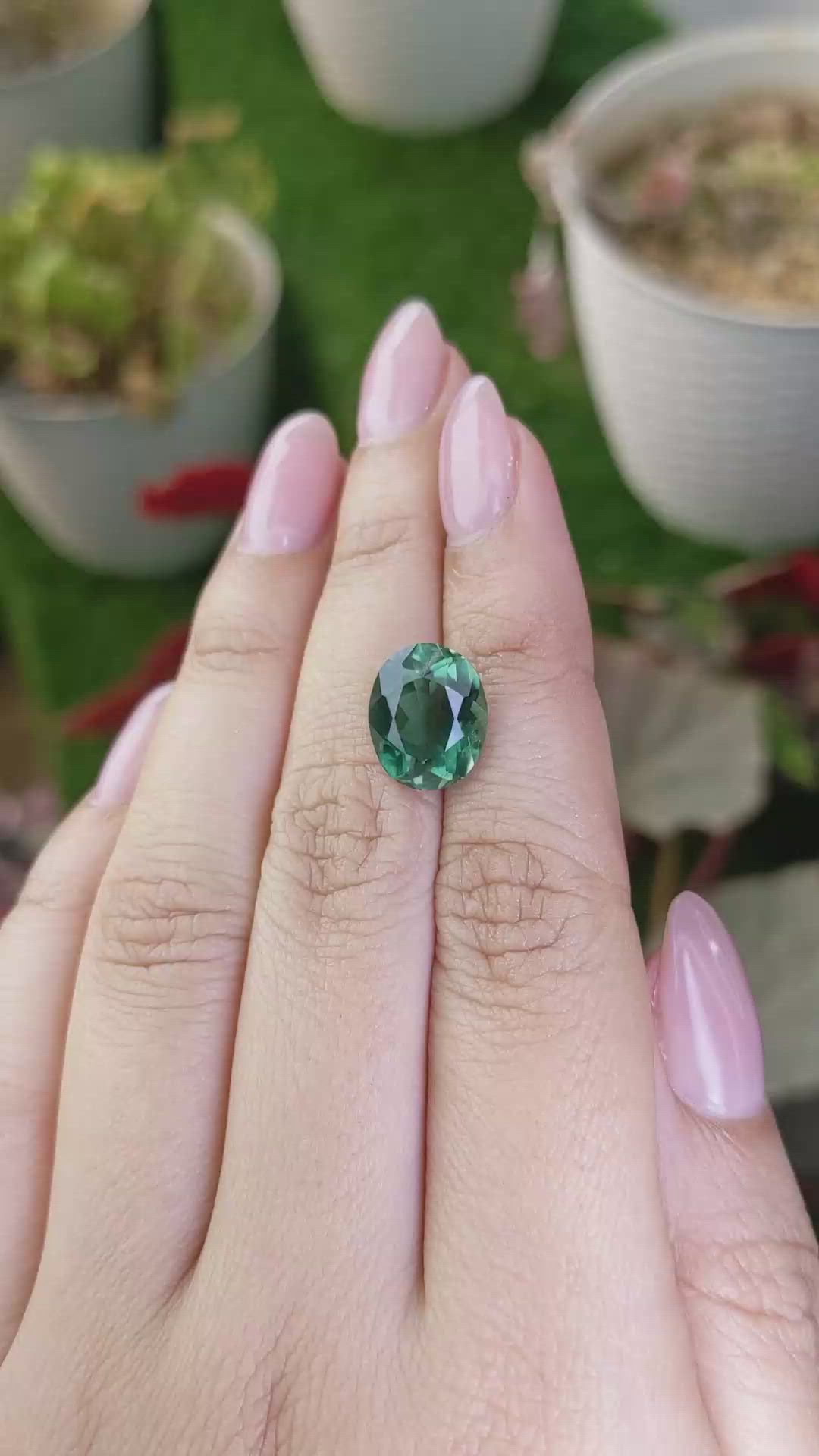 4.93 Ct. Bluish Green Prasiolite from Brazil Size Video