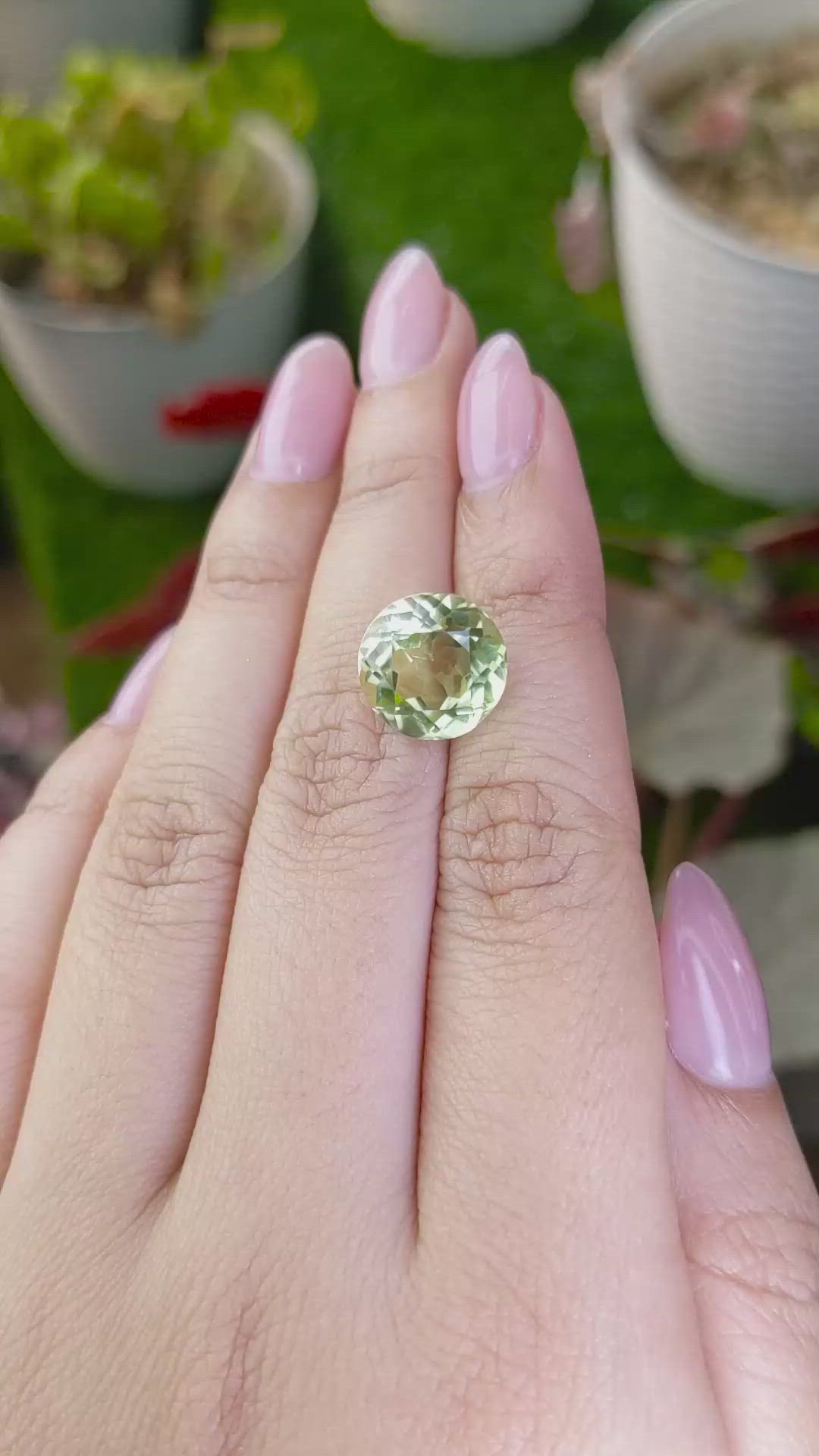 6.57 Ct. Yellowish Green Prasiolite from Brazil Size Video