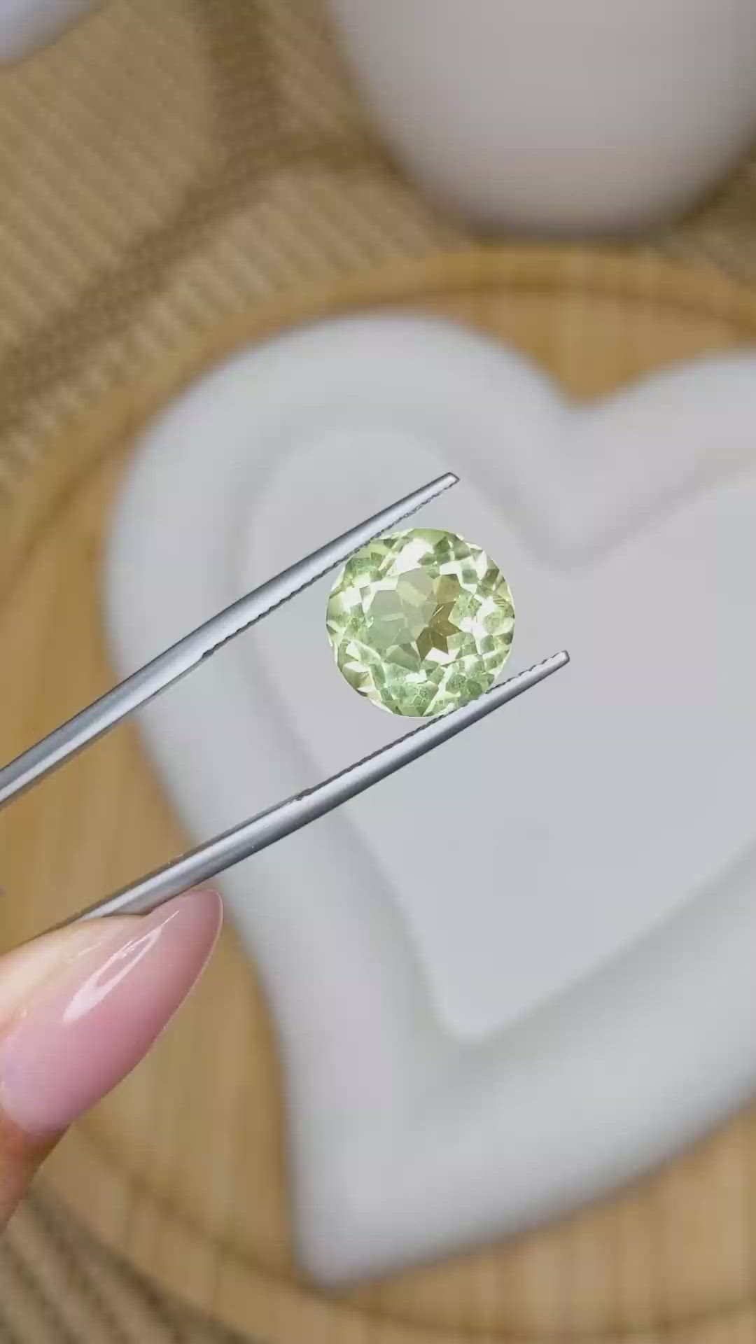 6.57 Ct. Yellowish Green Prasiolite from Brazil Size Video