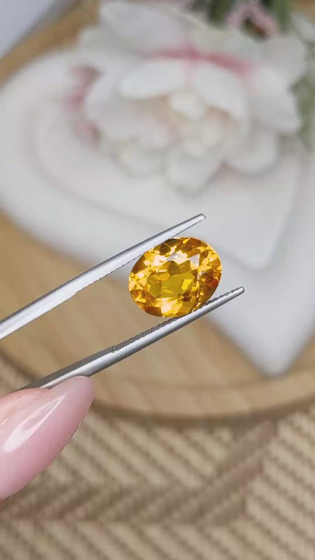 5.48 Ct. Yellowish Orange Citrine from Ceylon (Sri Lanka) Size Video