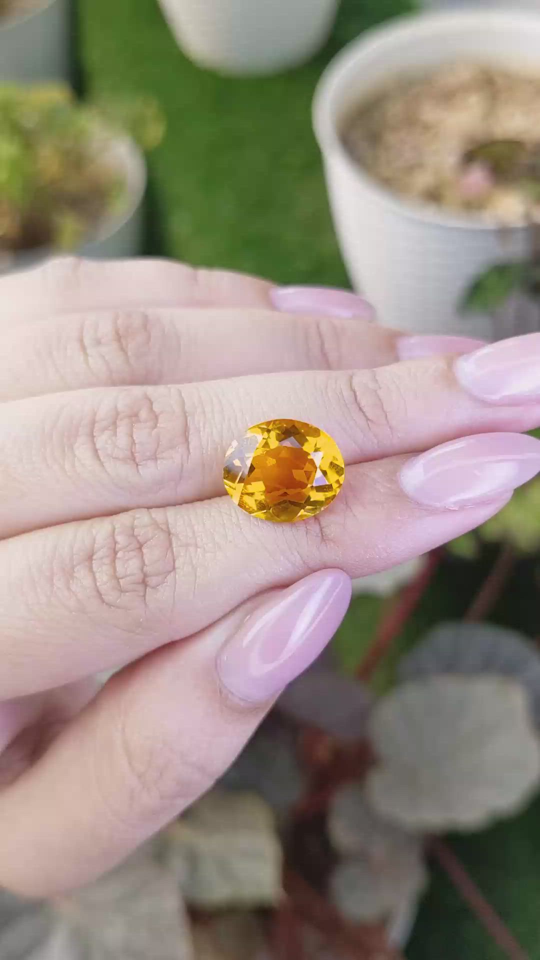 6.55 Ct. Orangish Yellow Citrine from Ceylon (Sri Lanka) Size Video