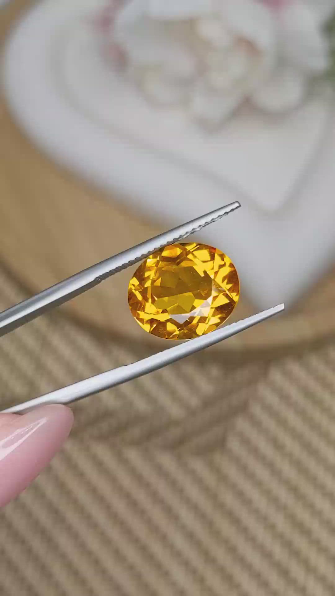 6.55 Ct. Orangish Yellow Citrine from Ceylon (Sri Lanka) Size Video