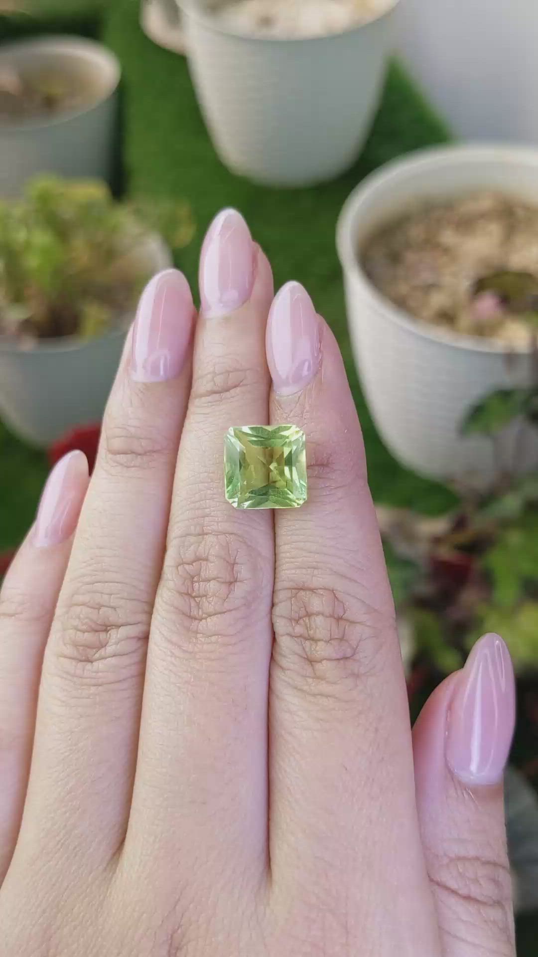 6.82 Ct. Yellowish Green Prasiolite from Brazil Size Video