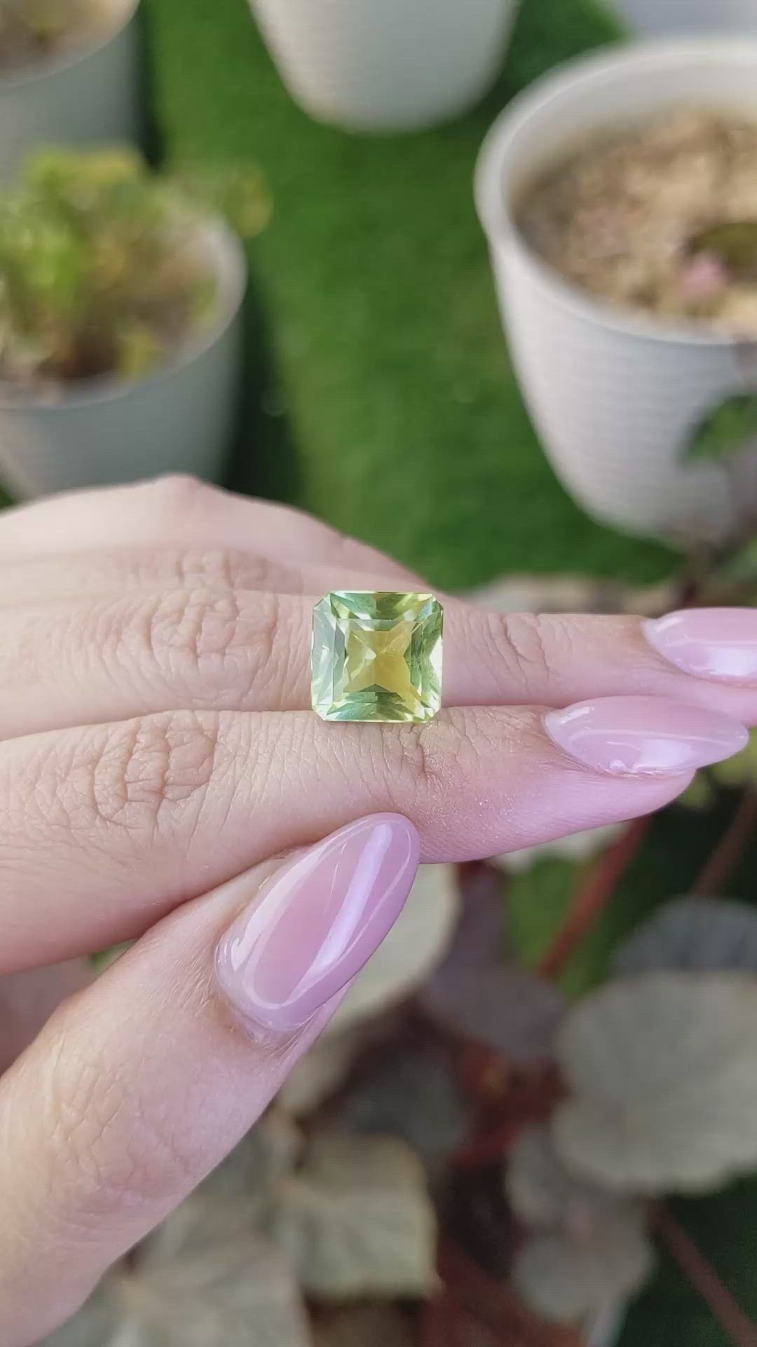 6.82 Ct. Yellowish Green Prasiolite from Brazil Size Video