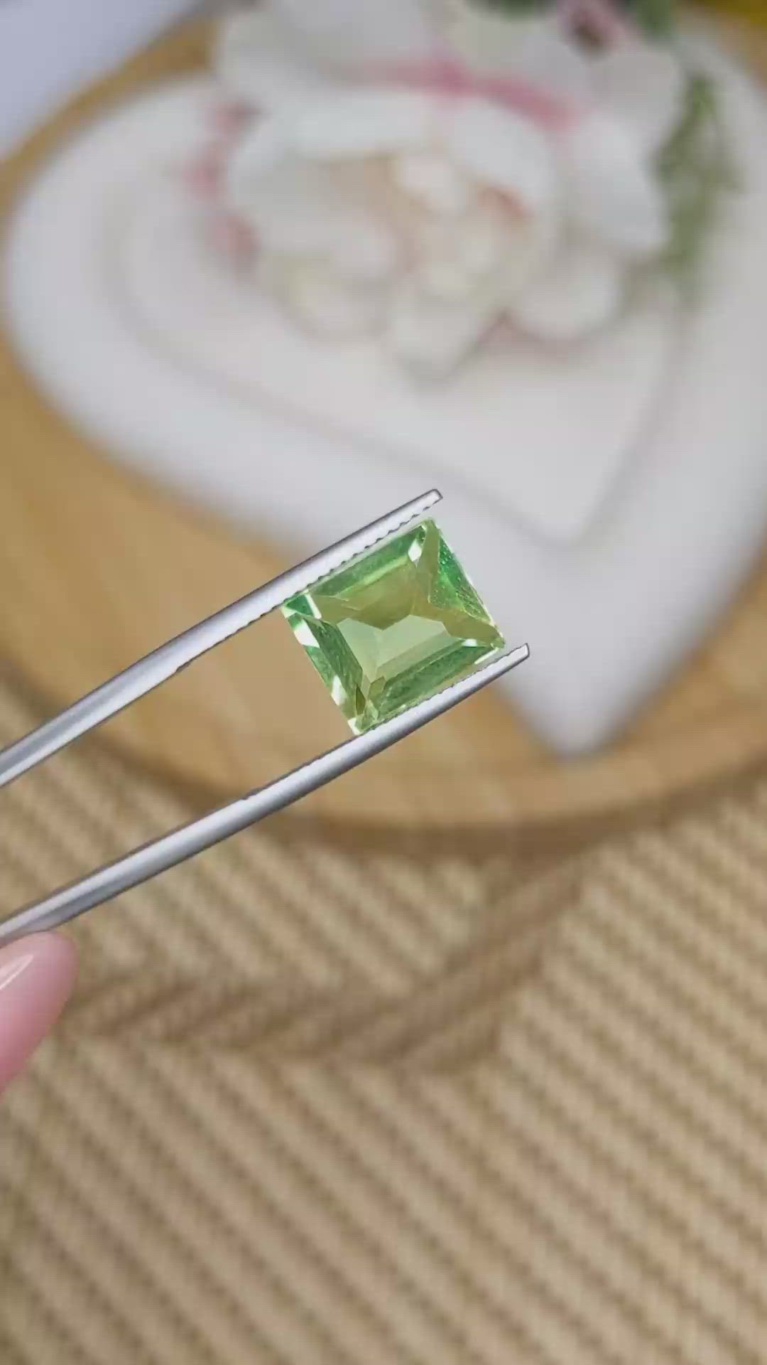 5.60 Ct. Yellowish Green Prasiolite from Brazil Size Video
