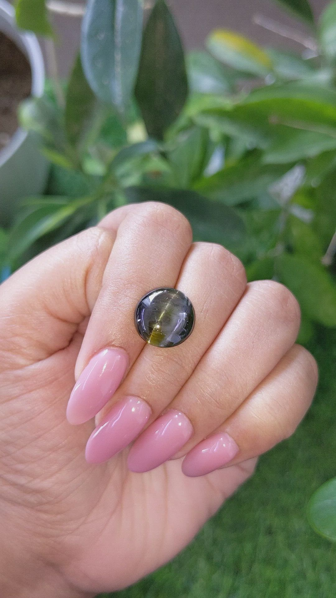 11.54 Ct. Brownish Green Cabochon Chrysoberyl from Ceylon (Sri Lanka) Size Video