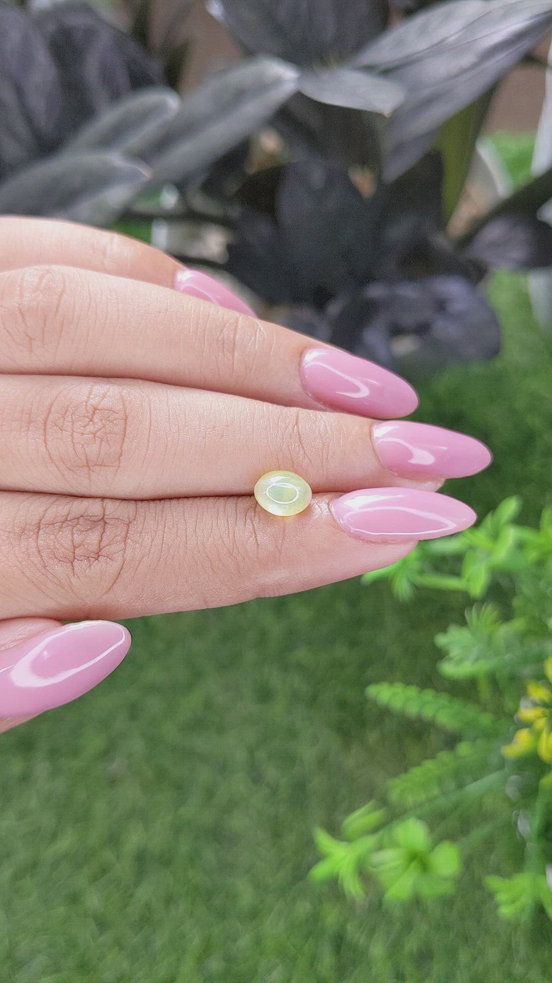 2.10 Ct. Greenish Yellow Cabochon Chrysoberyl from Madagascar Size Video