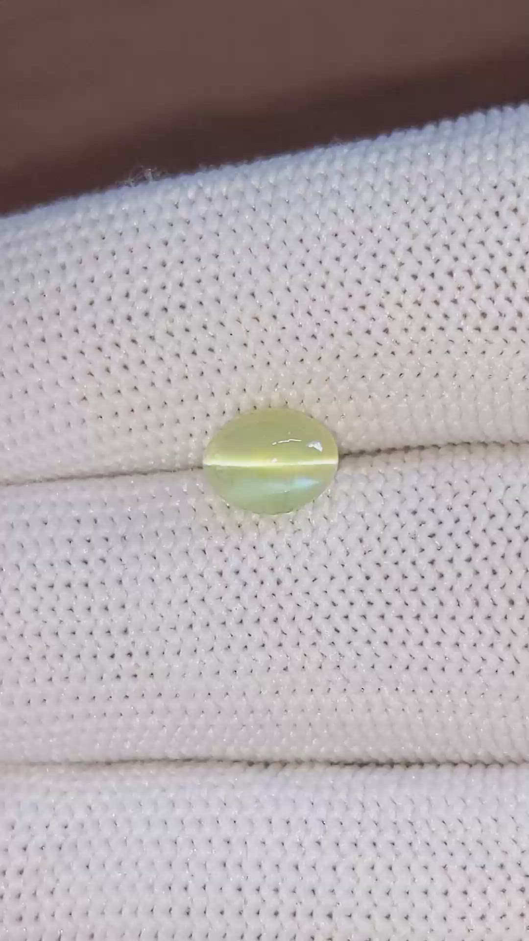 2.10 Ct. Greenish Yellow Cabochon Chrysoberyl from Madagascar Size Video