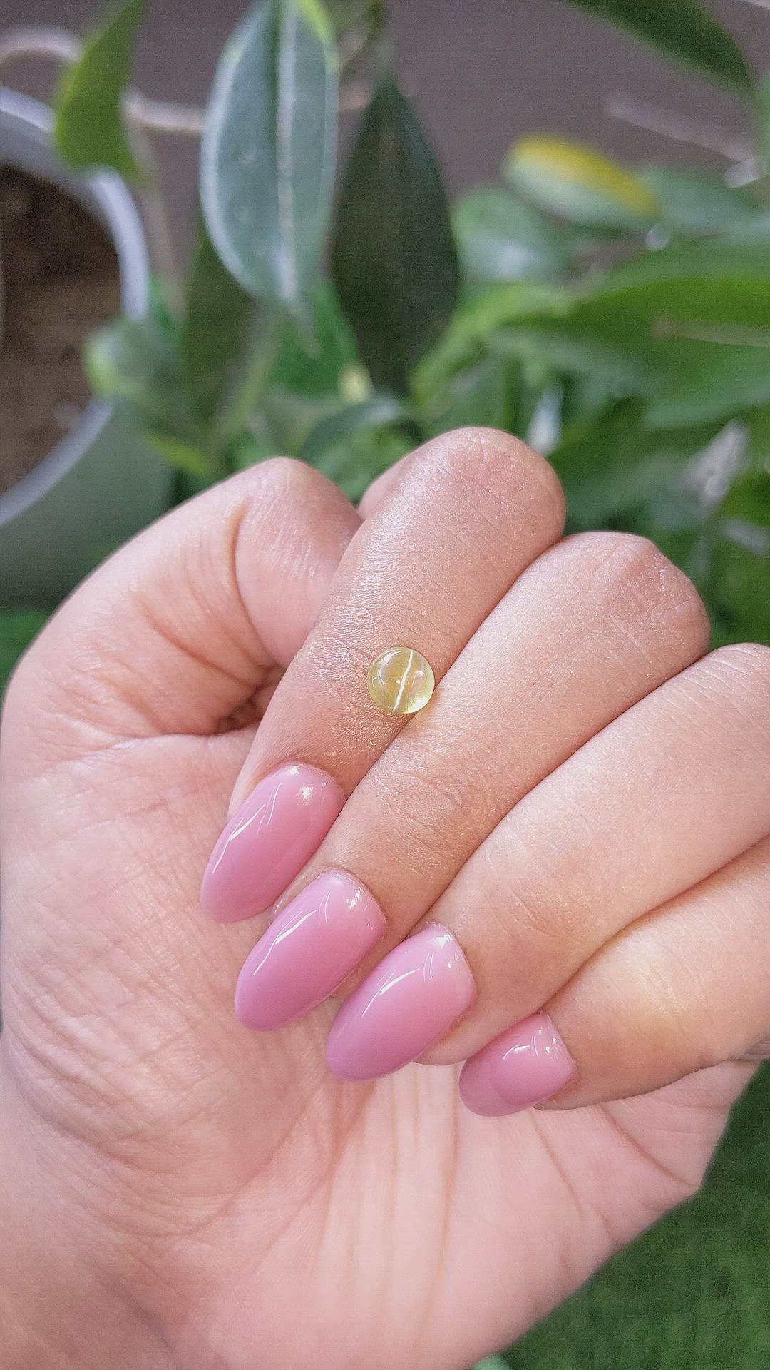 1.10 Ct. Greenish Yellow Cabochon Chrysoberyl from Ceylon (Sri Lanka) Size Video