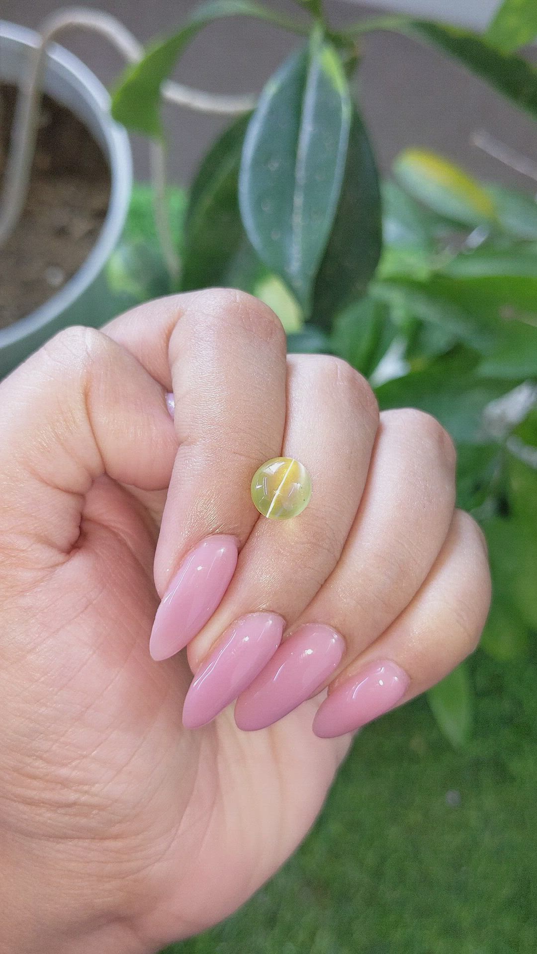 4.18 Ct. Greenish Yellow Cabochon Chrysoberyl from Ceylon (Sri Lanka) Size Video