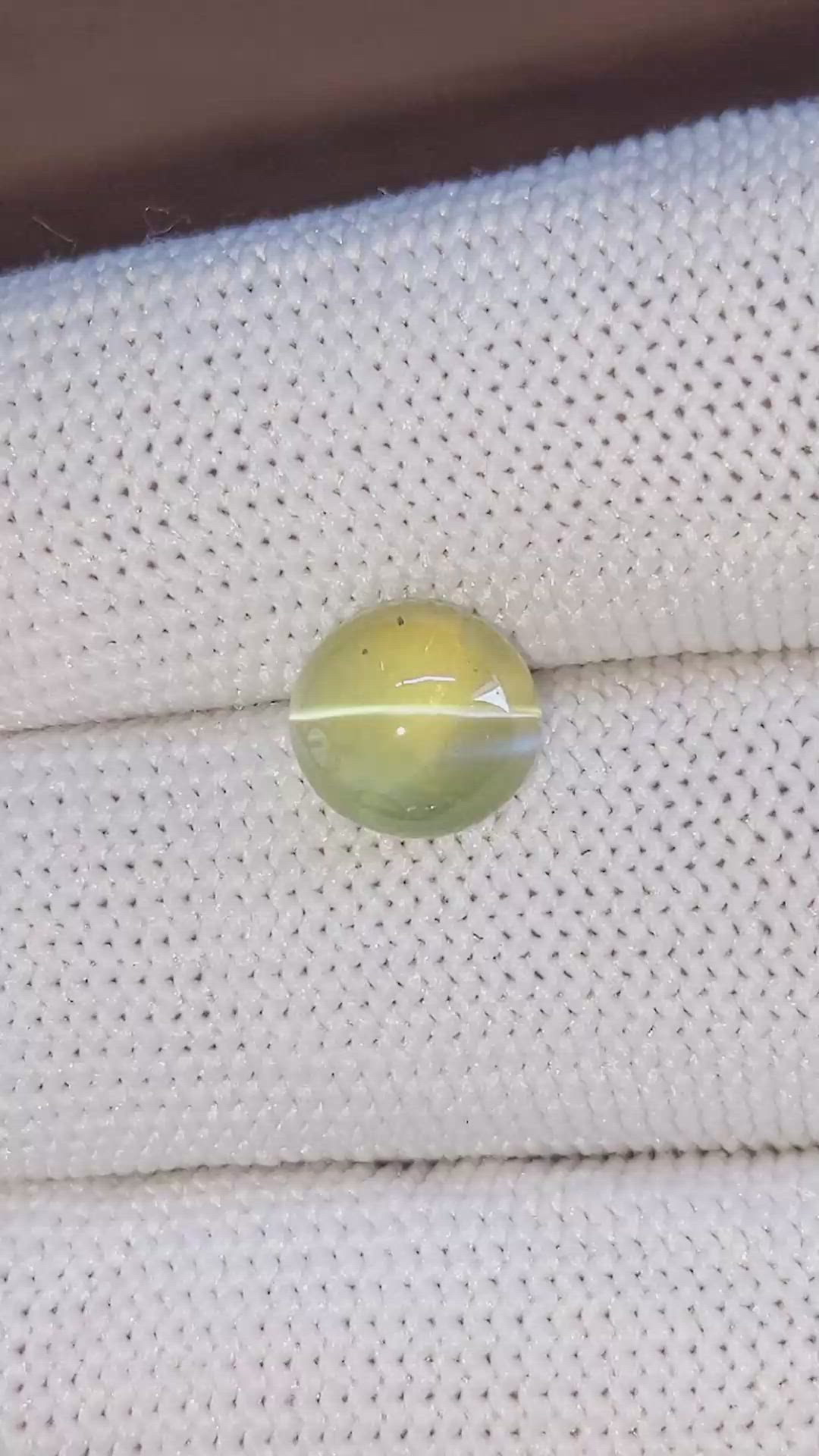 4.18 Ct. Greenish Yellow Cabochon Chrysoberyl from Ceylon (Sri Lanka) Size Video