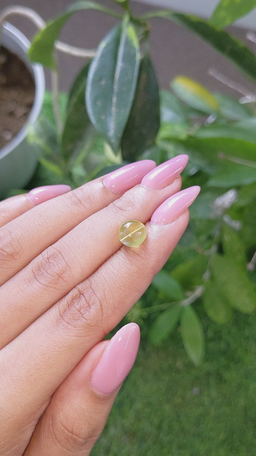 4.18 Ct. Greenish Yellow Cabochon Chrysoberyl from Ceylon (Sri Lanka) Size Video