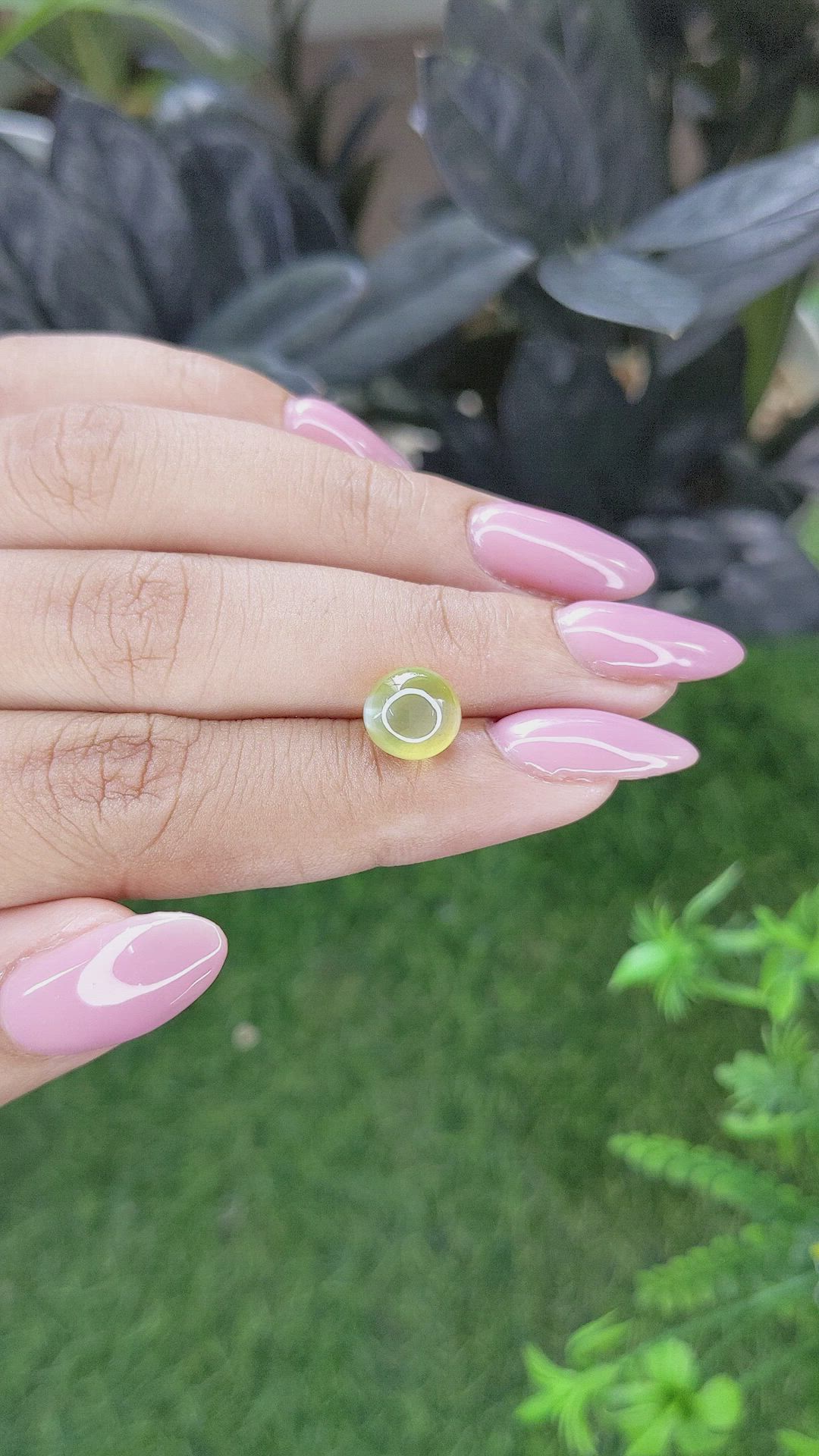 4.18 Ct. Greenish Yellow Cabochon Chrysoberyl from Ceylon (Sri Lanka) Size Video