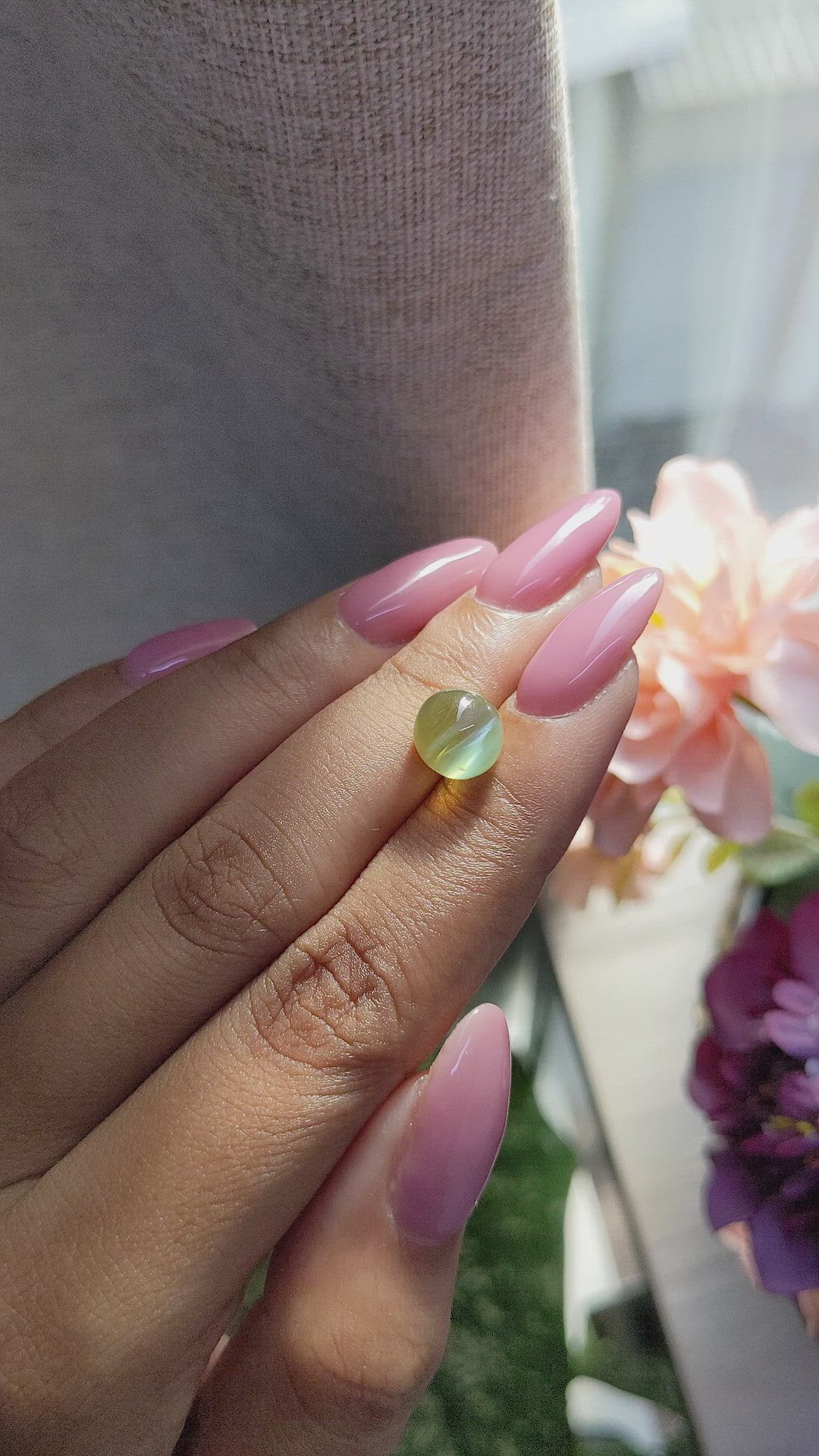4.52 Ct. Yellowish Green Cabochon Chrysoberyl from Ceylon (Sri Lanka) Size Video