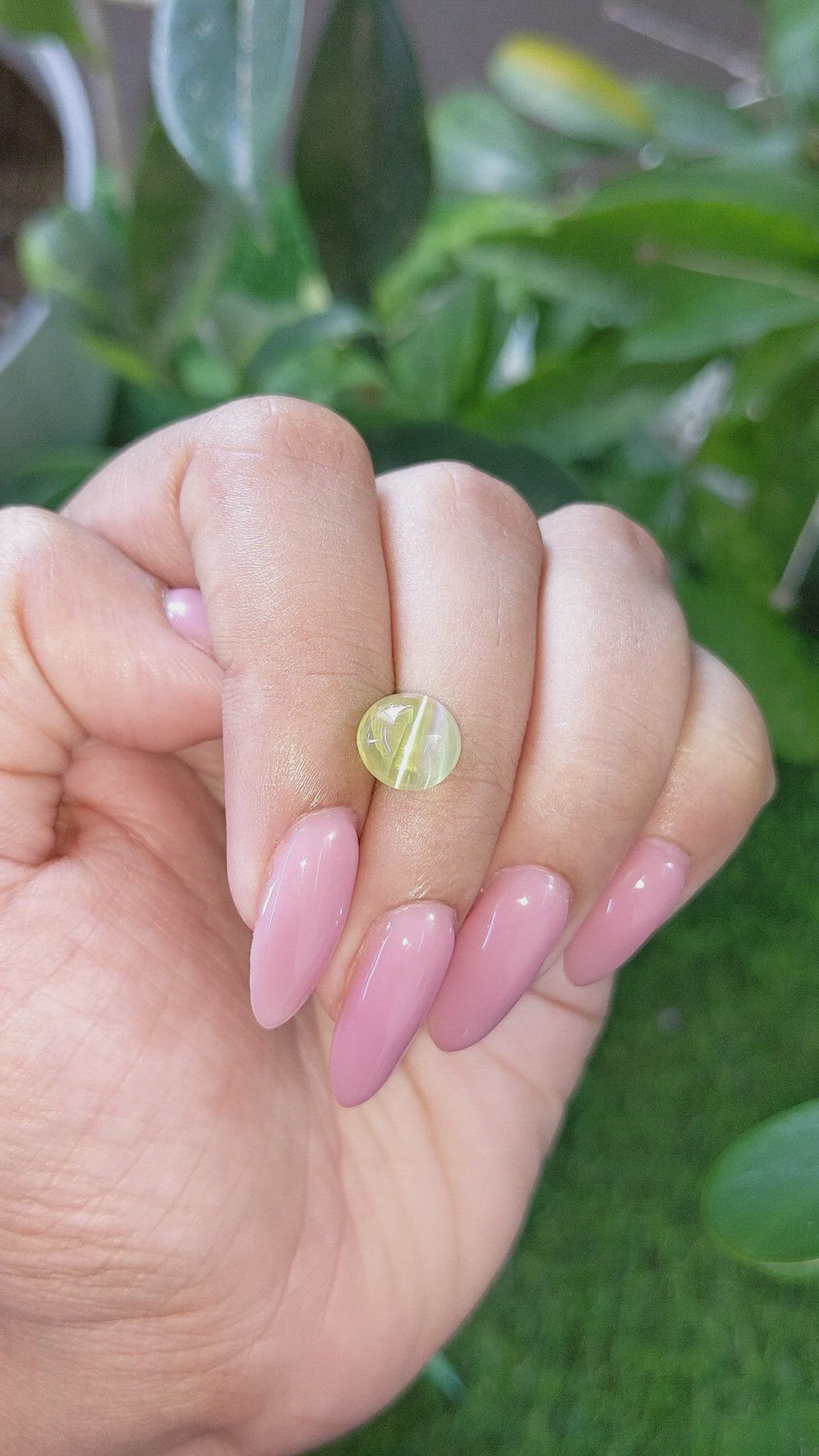 4.52 Ct. Yellowish Green Cabochon Chrysoberyl from Ceylon (Sri Lanka) Size Video