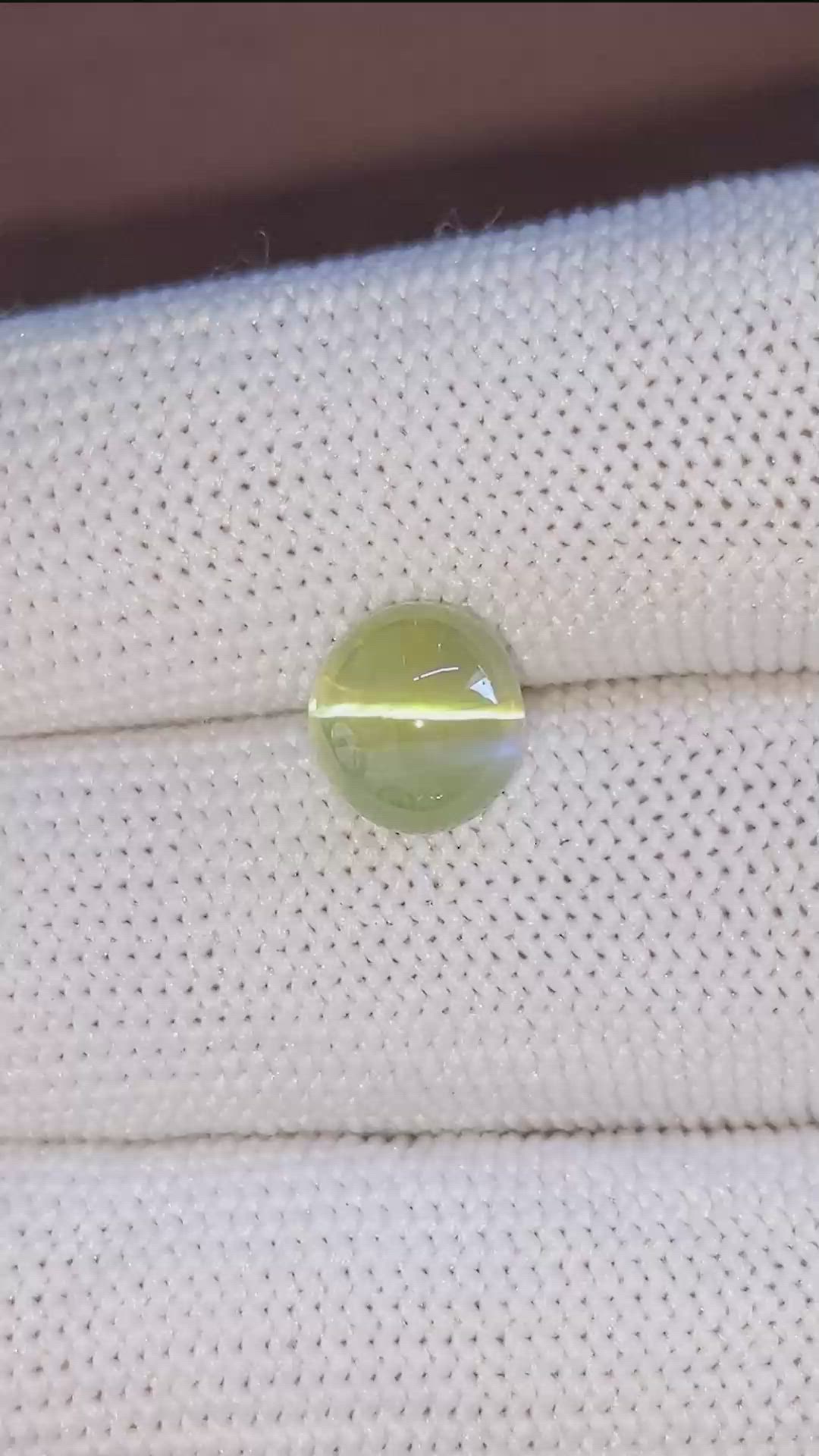 4.52 Ct. Yellowish Green Cabochon Chrysoberyl from Ceylon (Sri Lanka) Size Video