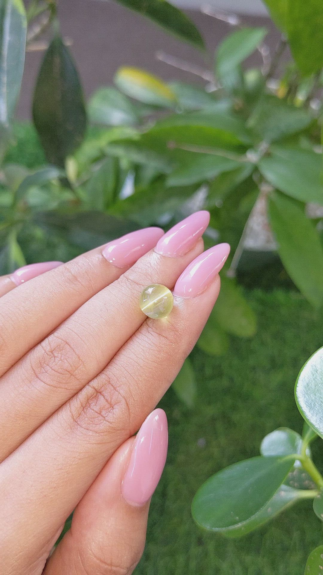 4.52 Ct. Yellowish Green Cabochon Chrysoberyl from Ceylon (Sri Lanka) Size Video