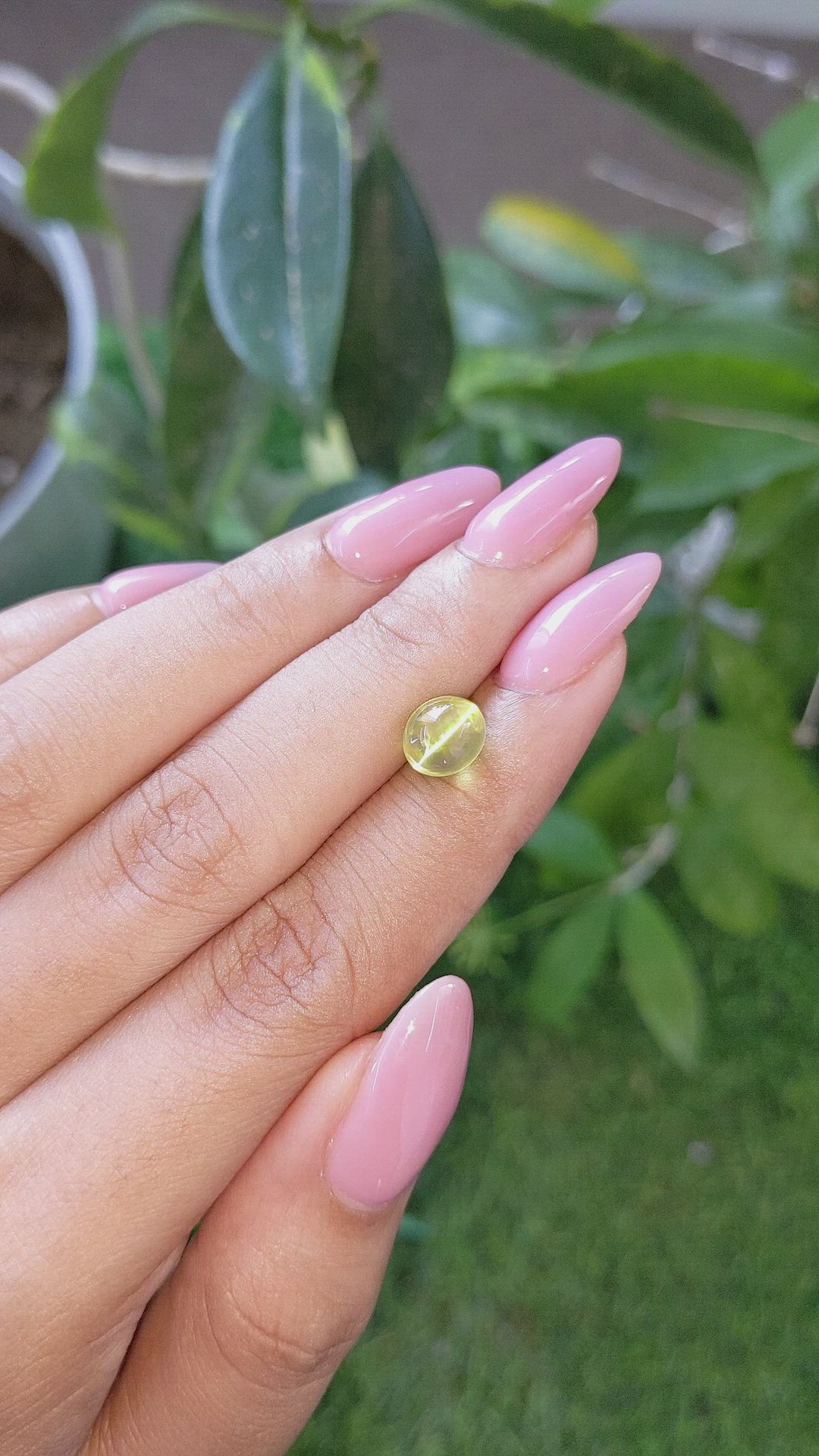 3.33 Ct. Yellowish Green Cabochon Chrysoberyl from Madagascar Size Video