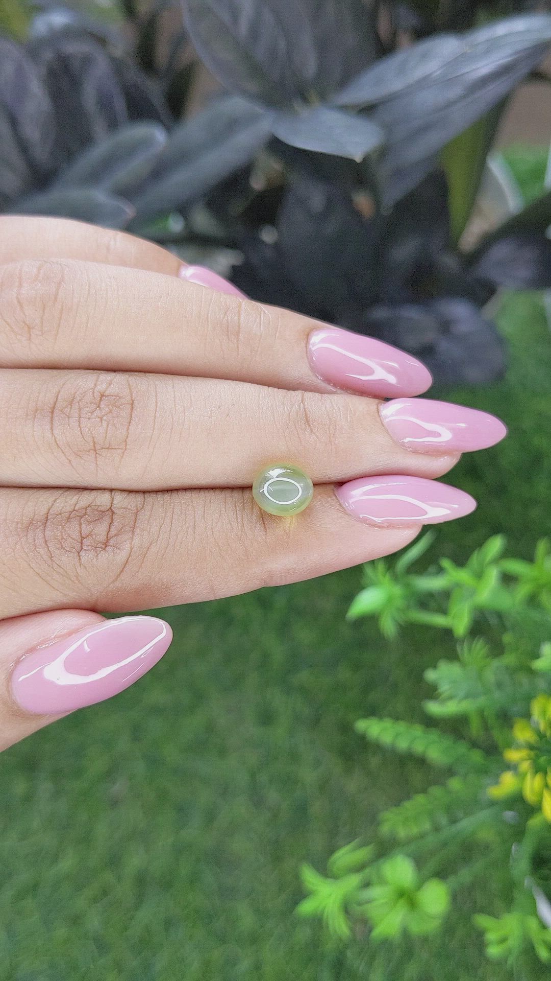 3.33 Ct. Yellowish Green Cabochon Chrysoberyl from Madagascar Size Video