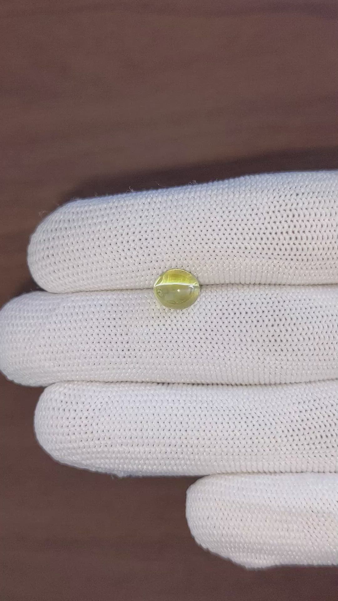 3.33 Ct. Yellowish Green Cabochon Chrysoberyl from Madagascar Size Video