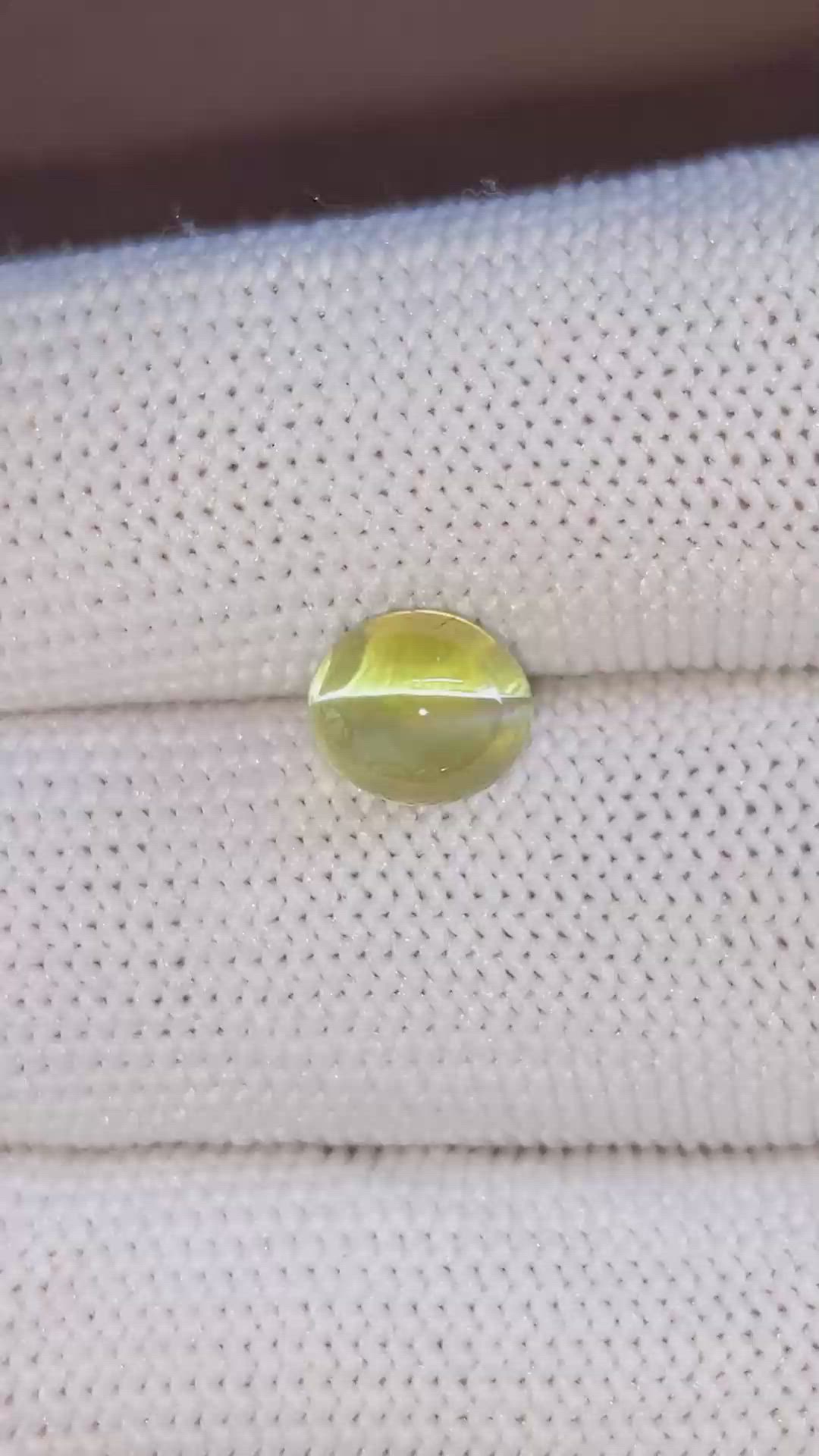 3.33 Ct. Yellowish Green Cabochon Chrysoberyl from Madagascar Size Video