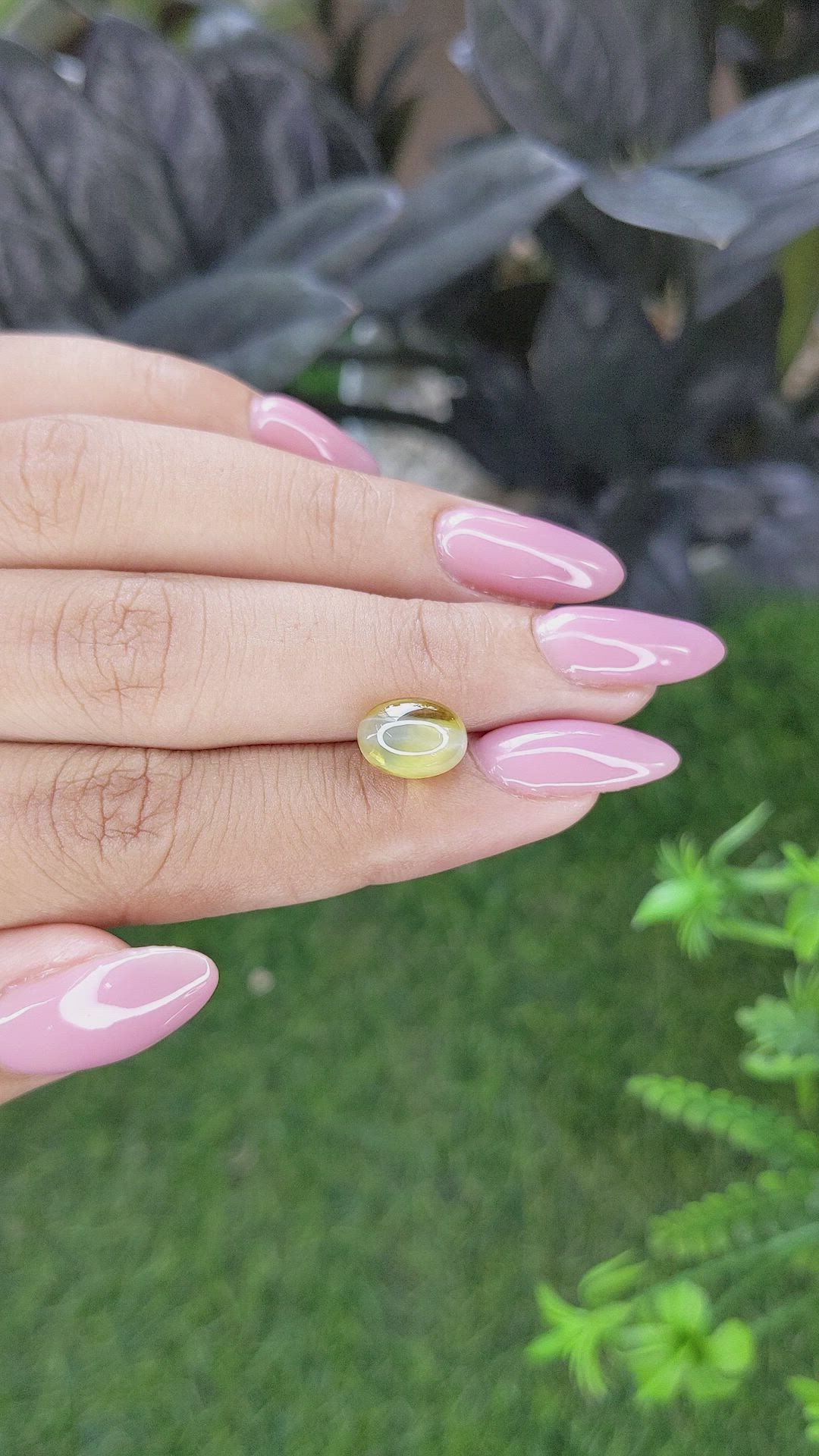 4.55 Ct. Greenish Yellow Cabochon Chrysoberyl from Madagascar Size Video