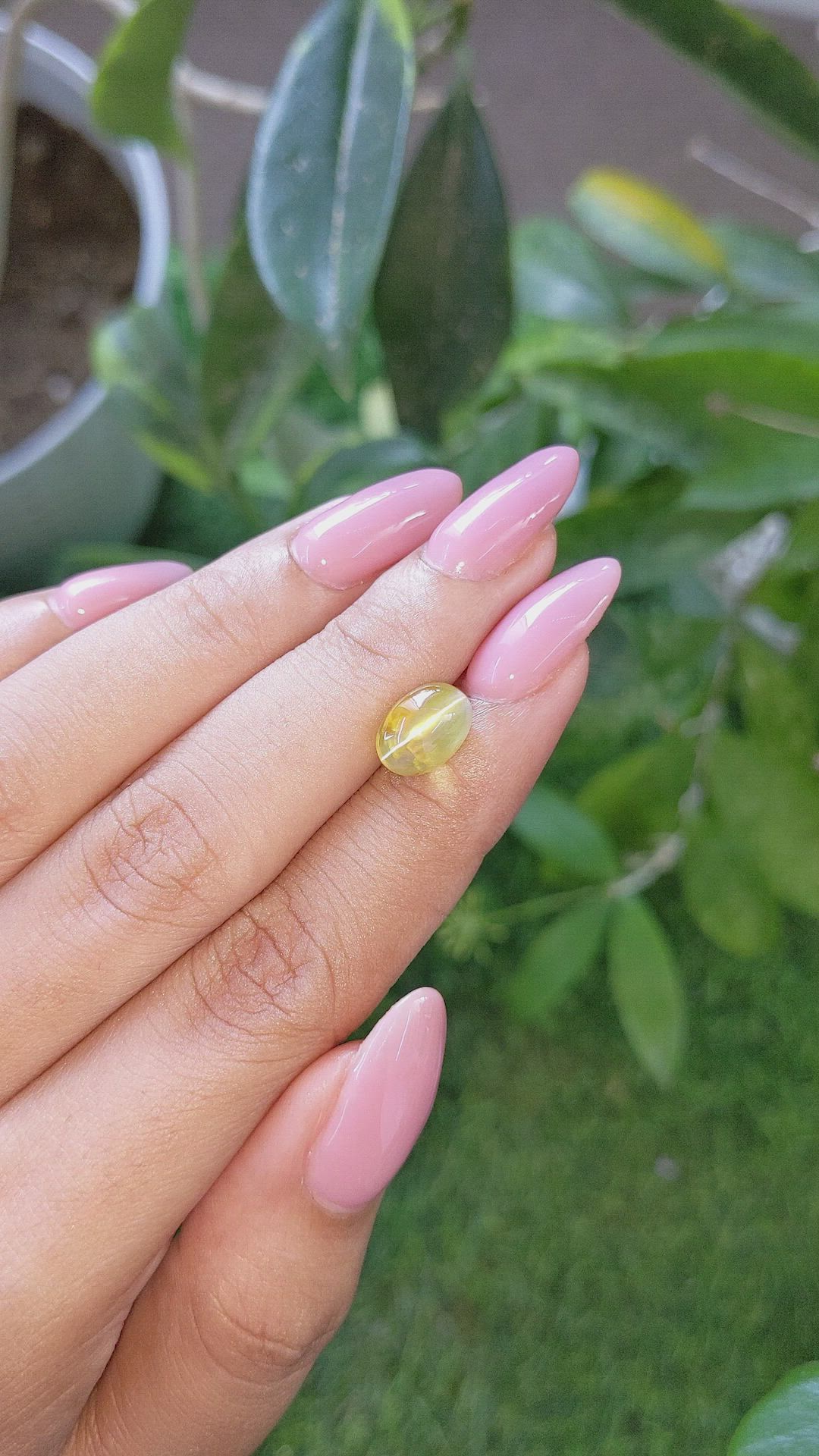 4.55 Ct. Greenish Yellow Cabochon Chrysoberyl from Madagascar Size Video