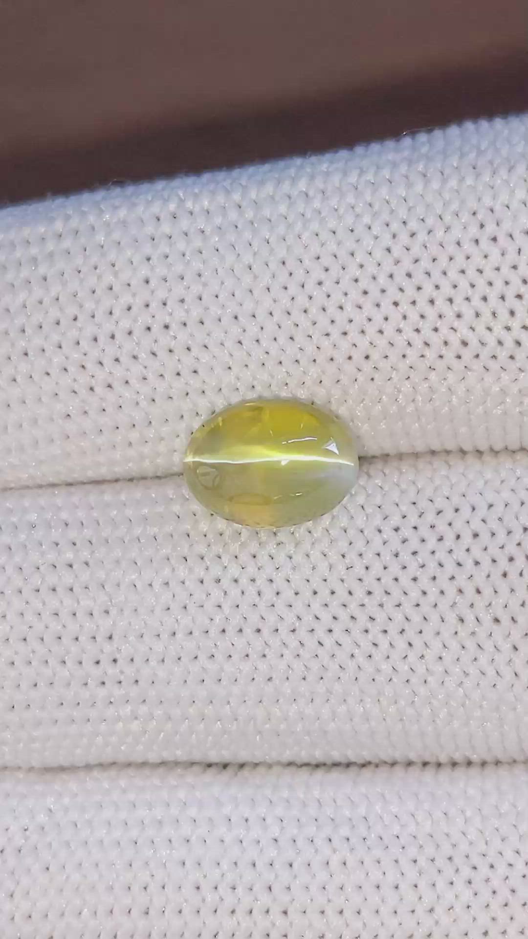 4.55 Ct. Greenish Yellow Cabochon Chrysoberyl from Madagascar Size Video