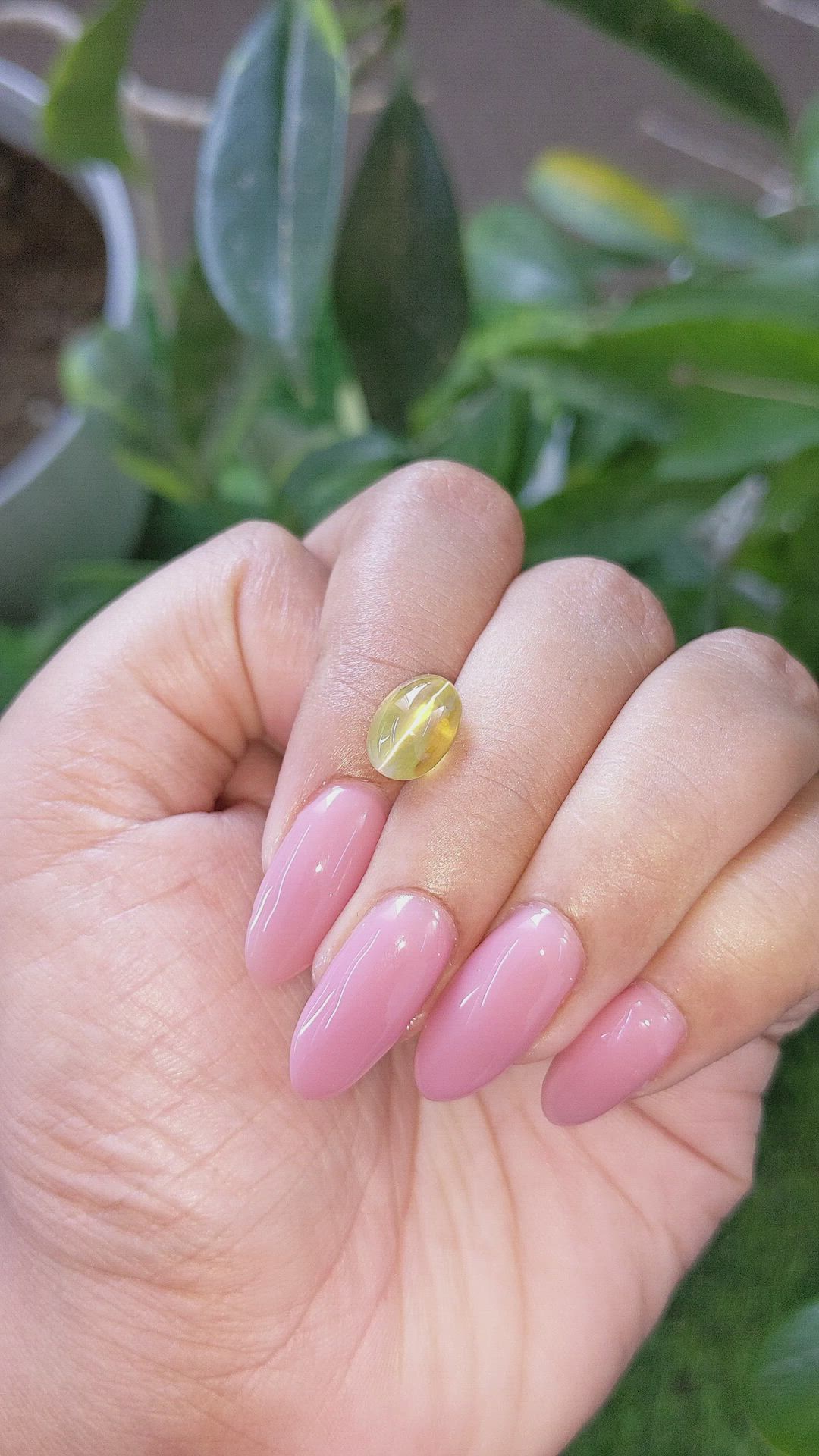 4.55 Ct. Greenish Yellow Cabochon Chrysoberyl from Madagascar Size Video