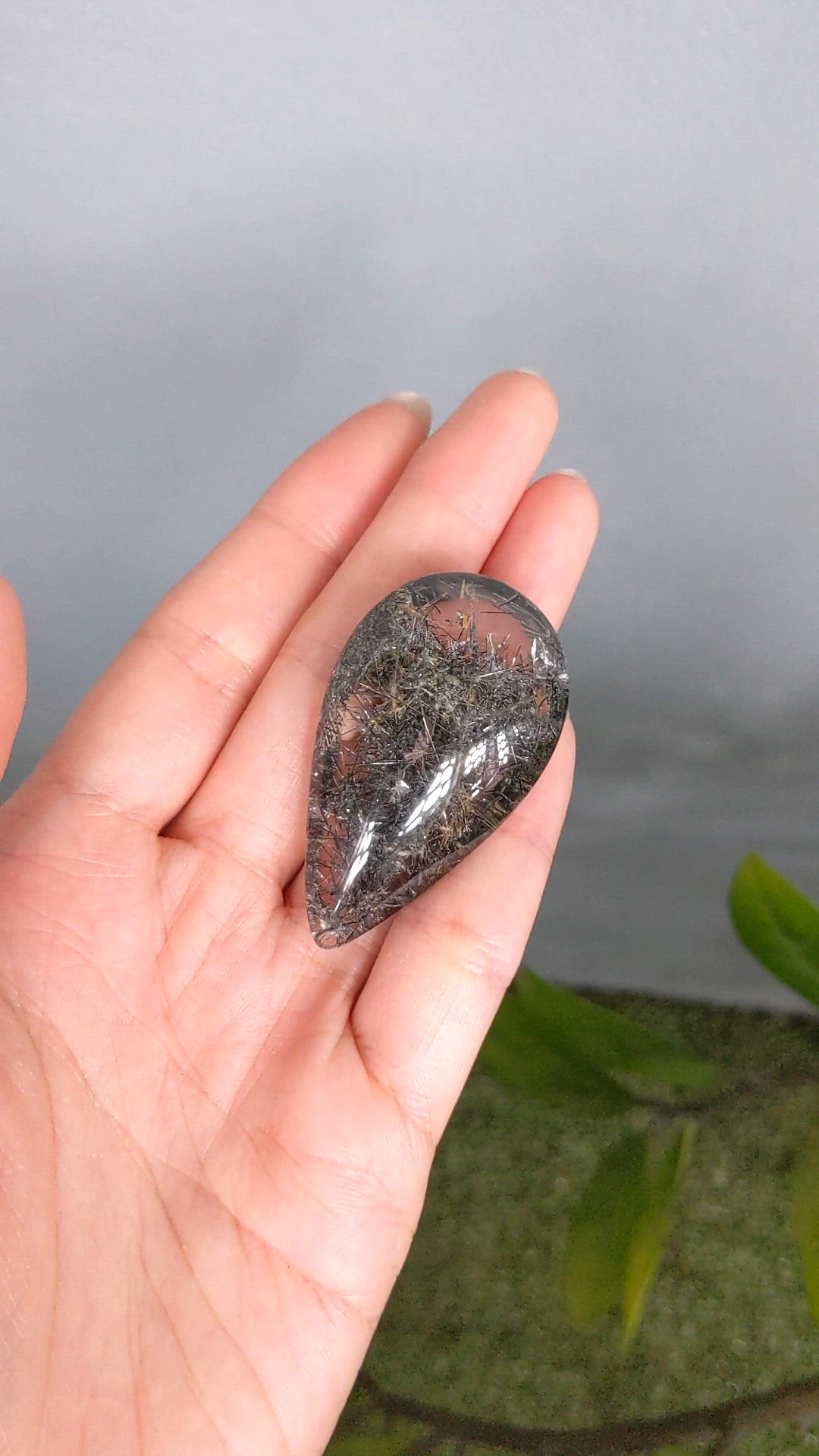 123.77 Ct. Black Cabochon Rutilated Quartz from Brazil Size Video