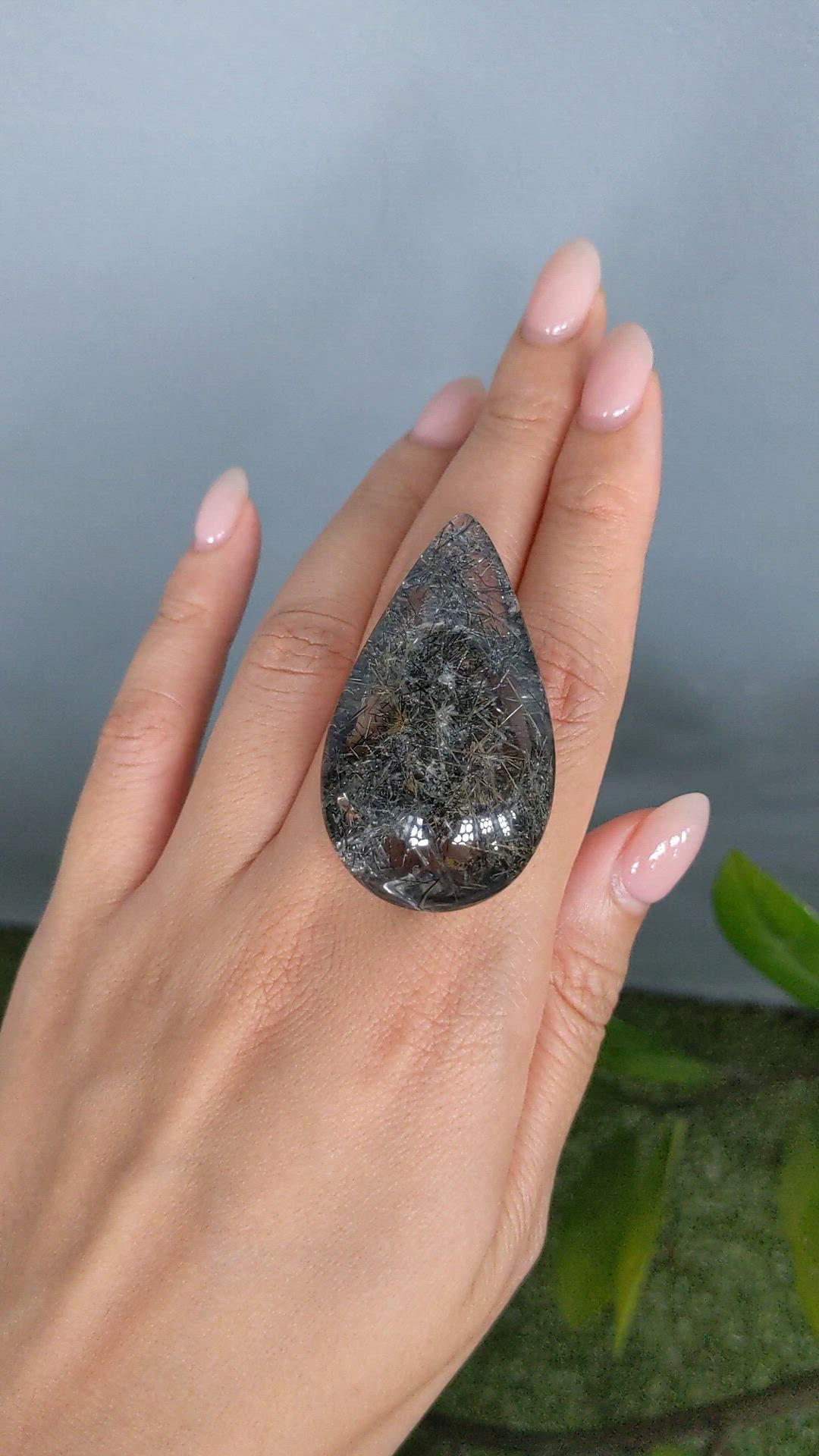 123.77 Ct. Black Cabochon Rutilated Quartz from Brazil Size Video